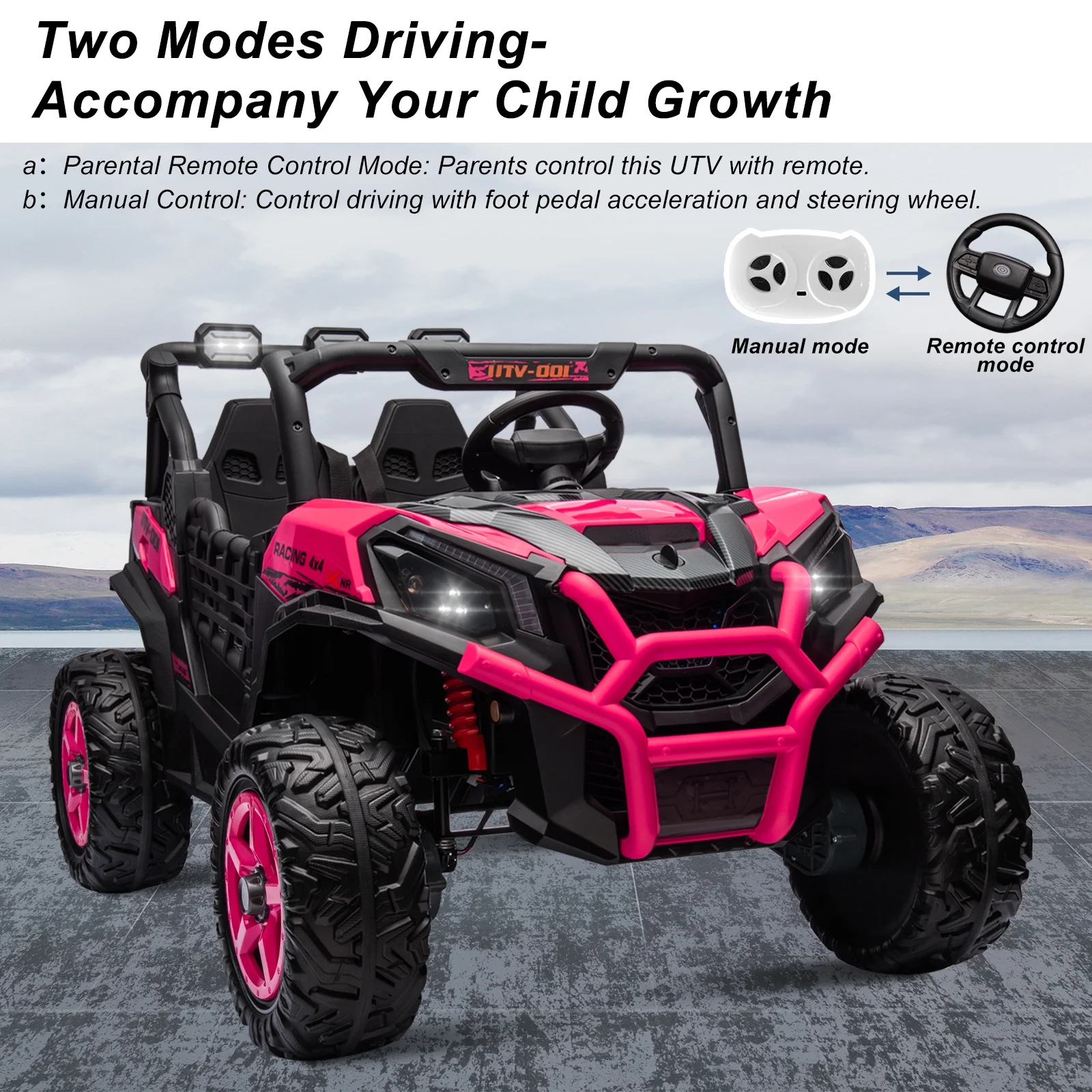 OTTORD 24V Ride on Cars , 4WD Off-Road Electric Cars Vehicles for Adults, Kids with Remote Control, Bluetooth, Soft Start, Spring Suspension