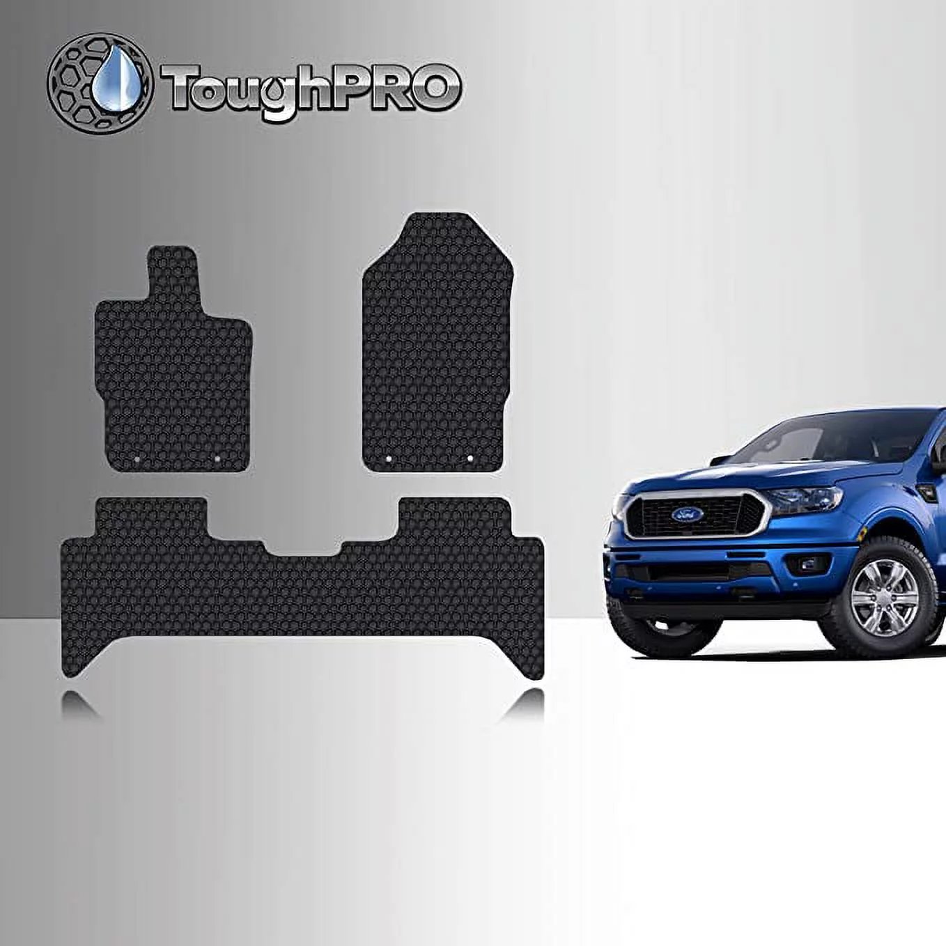 TOUGHPRO Floor Mats Accessories Set (Front Row + 2nd Row) Compatible with Ford Ranger SuperCrew All Weather Heavy Duty (Made in USA) Black - 2022