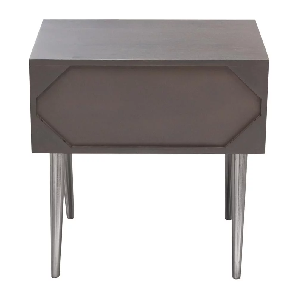 Diamond Sofa  Petra Solid Mango Wood 1-Drawer Accent Table with Nickel Legs, Smoke Grey Finish