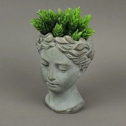 Weathered Gray Greek Lady Statue Wall Mount Cement Head Planter 6 Inches High