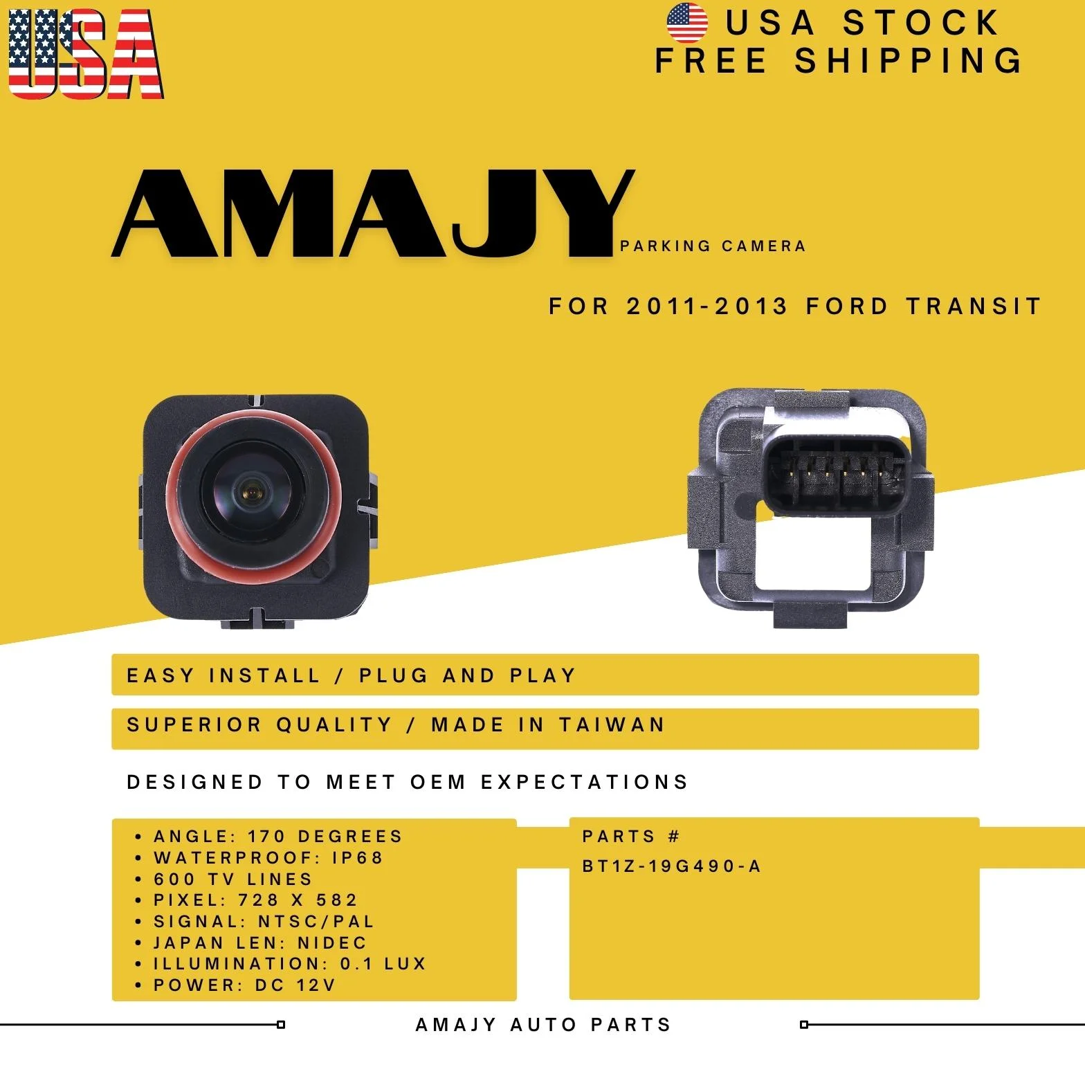 Backup Camera Replaces for 11-13 Ford Transit BT1Z-19G490-A