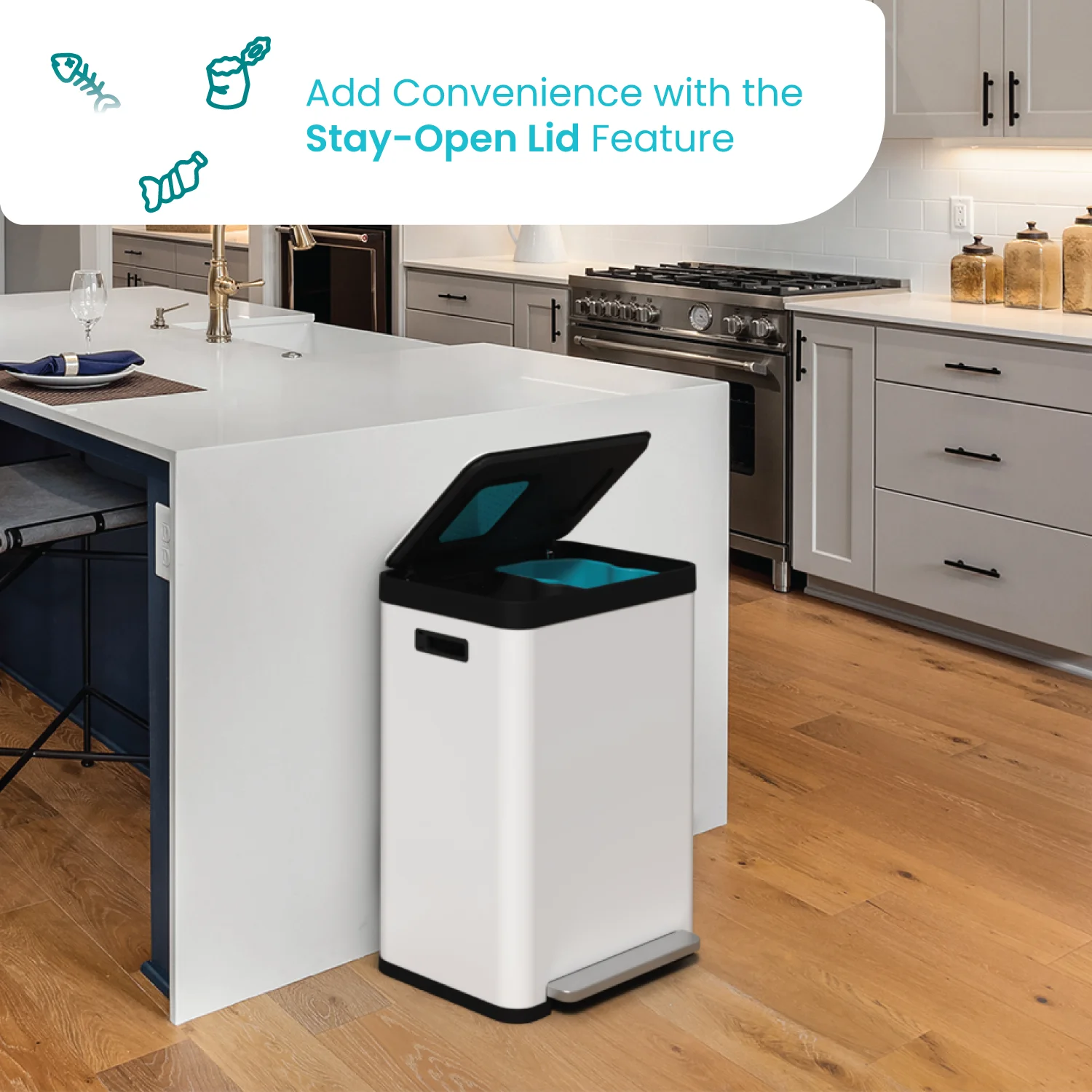 Home Zone Living 18.5 gal Kitchen Garbage Can with Cleanaura Pack, White