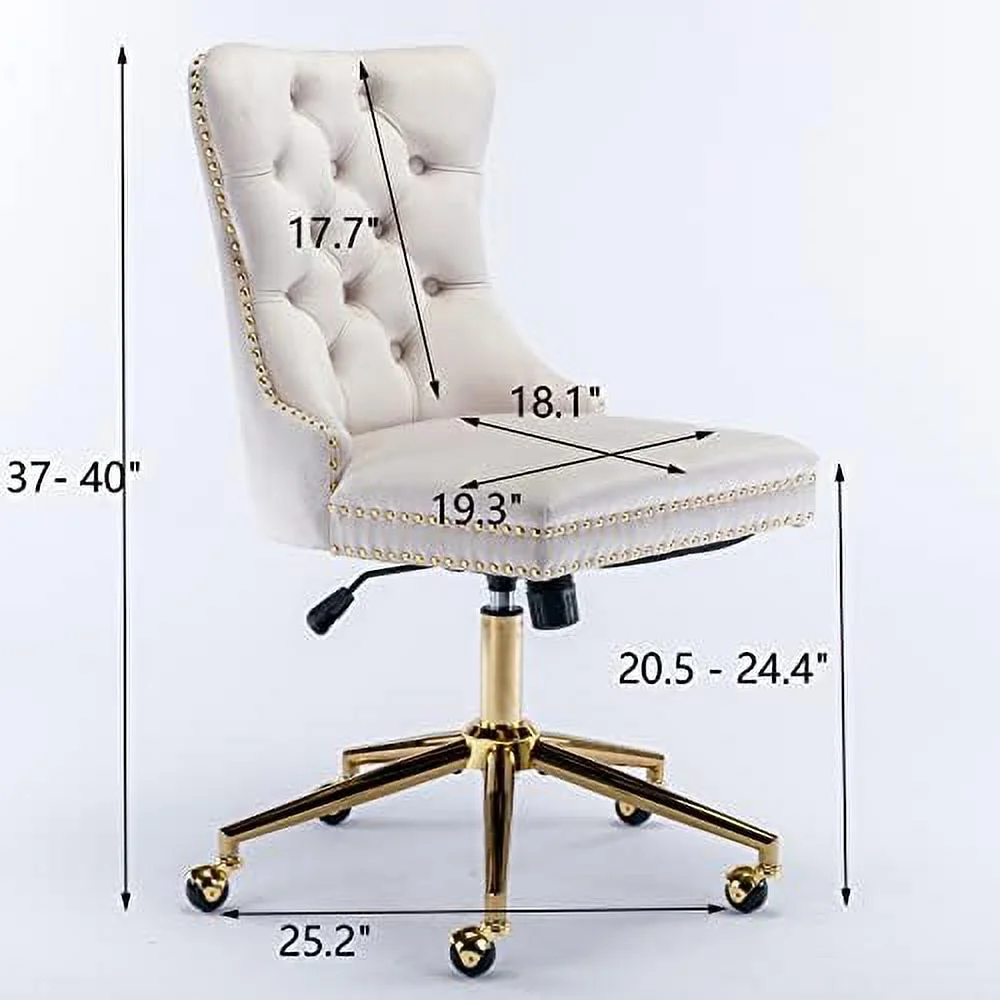 JYHOME Desk Chair Modern Velvet Fabric Office Chair ° Swivel Height Adjustable Comfy Upholstered Tufted Accent Chair with Soft Thick Cushion  Grey