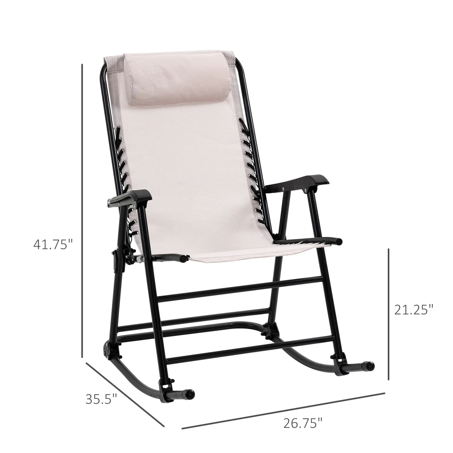Cream White Set of 2 Oversized Folding Rocking Camping Chairs for 2 Adults with Headrests. Outdoor Zero Gravity Bungee Lawn Rockers.