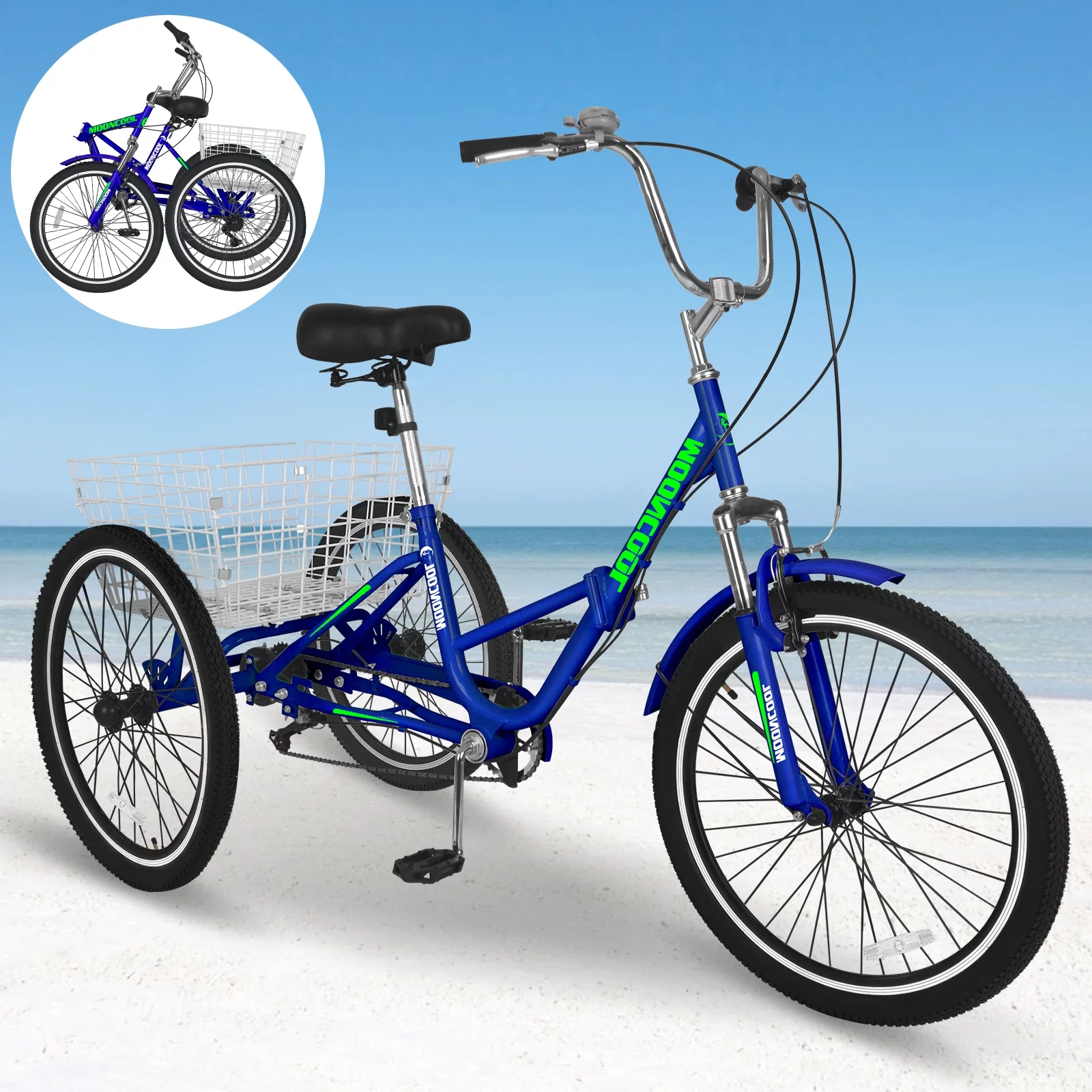 Docred Adult Folding Tricycles, 7 Speed Folding Adult Trikes, 24 inch 3 Wheels Bikes with Low Step-Through, Large Basket, Foldable Tricycle for Adults, Women, Men, Seniors