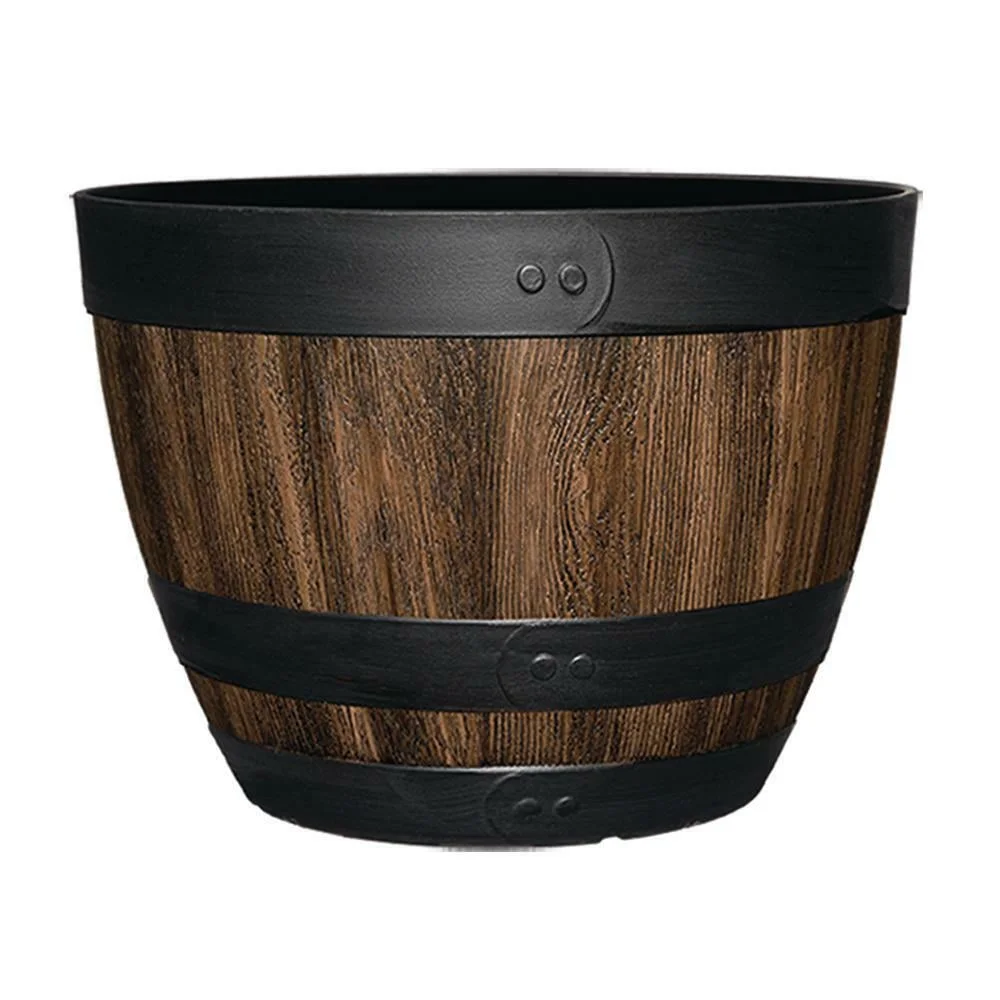 16 Inch Resin Barrel Planter Indoor Outdoor Garden Decor Large  Plant Pot