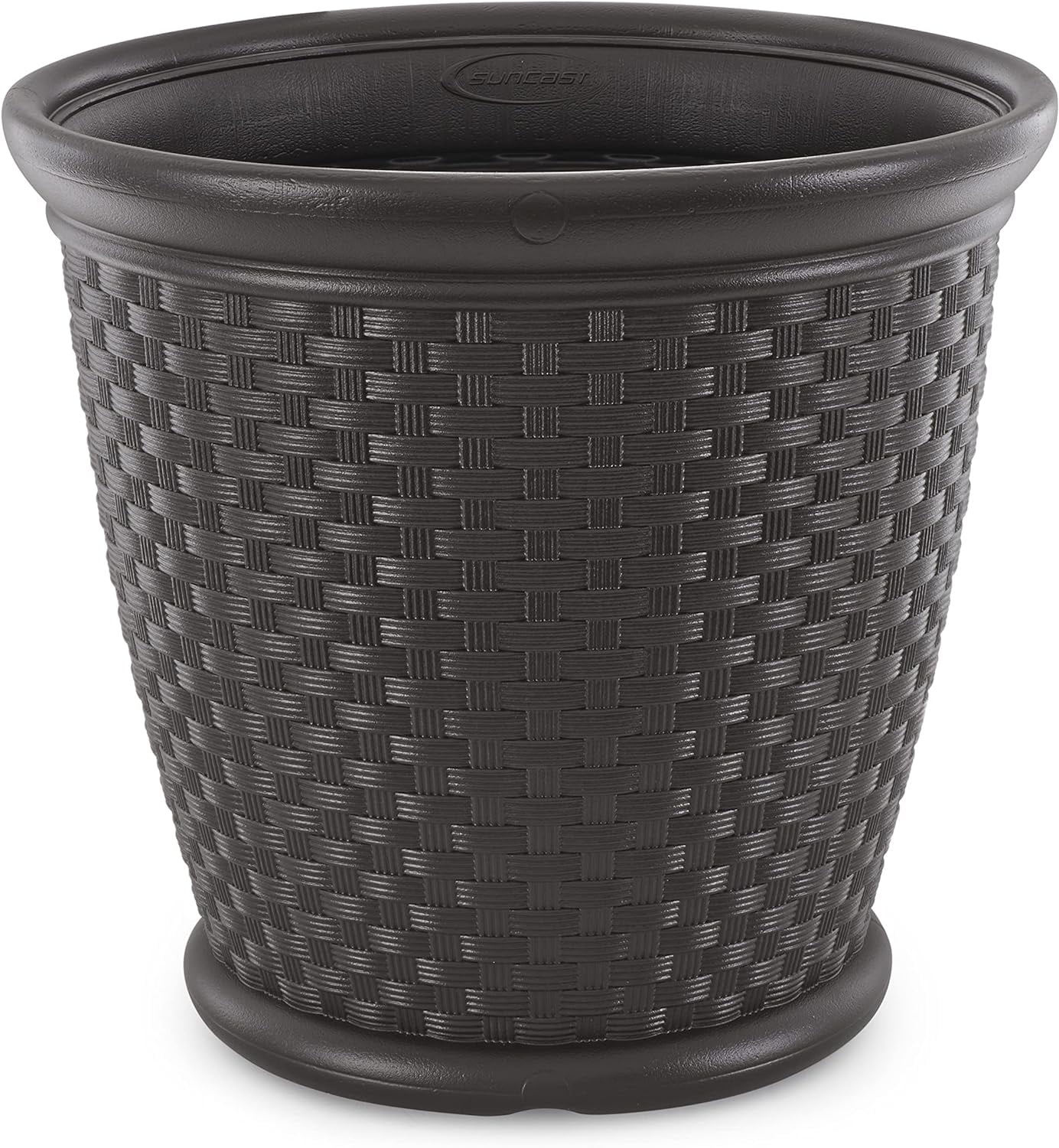 Sonora 22 Inch Plastic Wicker Indoor or Outdoor Decorative Garden Flower Planter for Entryways, Porch, and Backyard Patios, Dark Brown