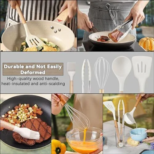 Camping Silicone Kitchen Utensils Cooking Equipment Brown Cooking Set 15pcs