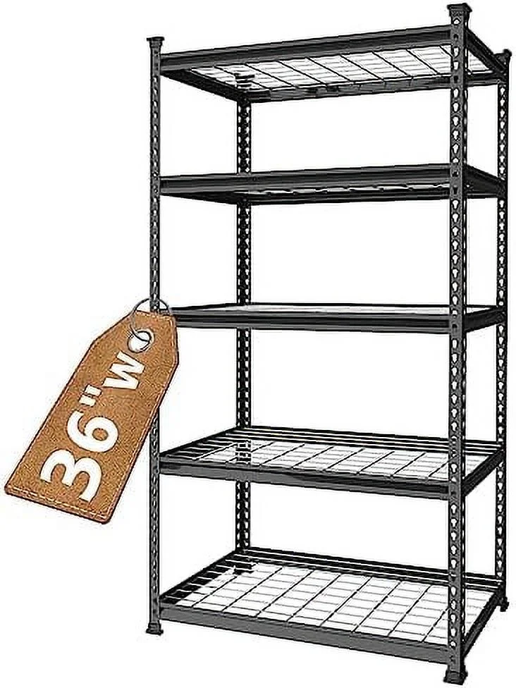 GEROBOOM 5-Tier Metal  Shelving Unit  36\u201DW x 18\u201DD x 72\u201DH  Adjustable  Rack Heavy Duty   4000 lbs Load Capacity (Total)  for Garage  Kitchen  Bathroom  Warehouse  Black/Silv