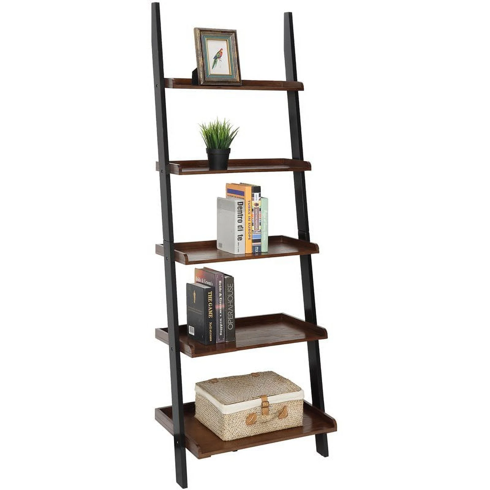 Pemberly Row Bookshelf Ladder in Dark Walnut Wood Finish