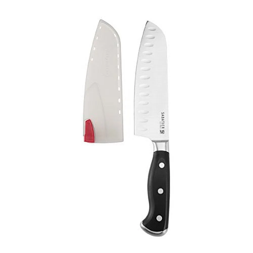 Sabatier Forged Stainless Steel Santoku Knife with EdgeKeeper Self-Sharpening Sheath, 7-Inch