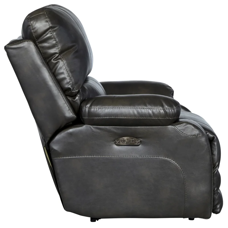 Bowery Hill Power Lay Flat Recliner with Power Headrest in Gray Faux Leather