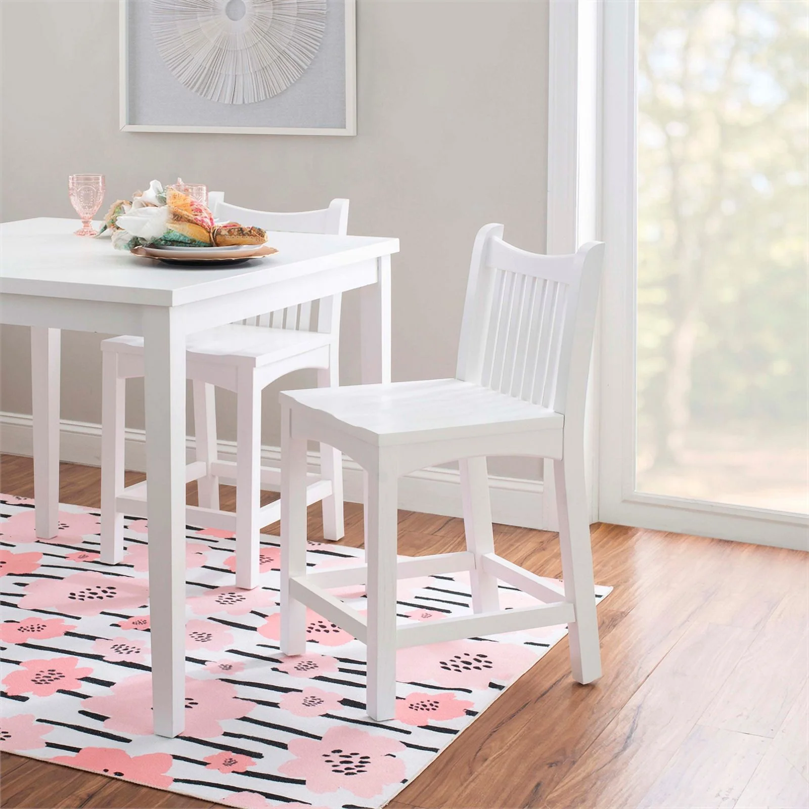 Linon Malvern Solid Wood Commercial Grade Set of Two Counter Stools in White