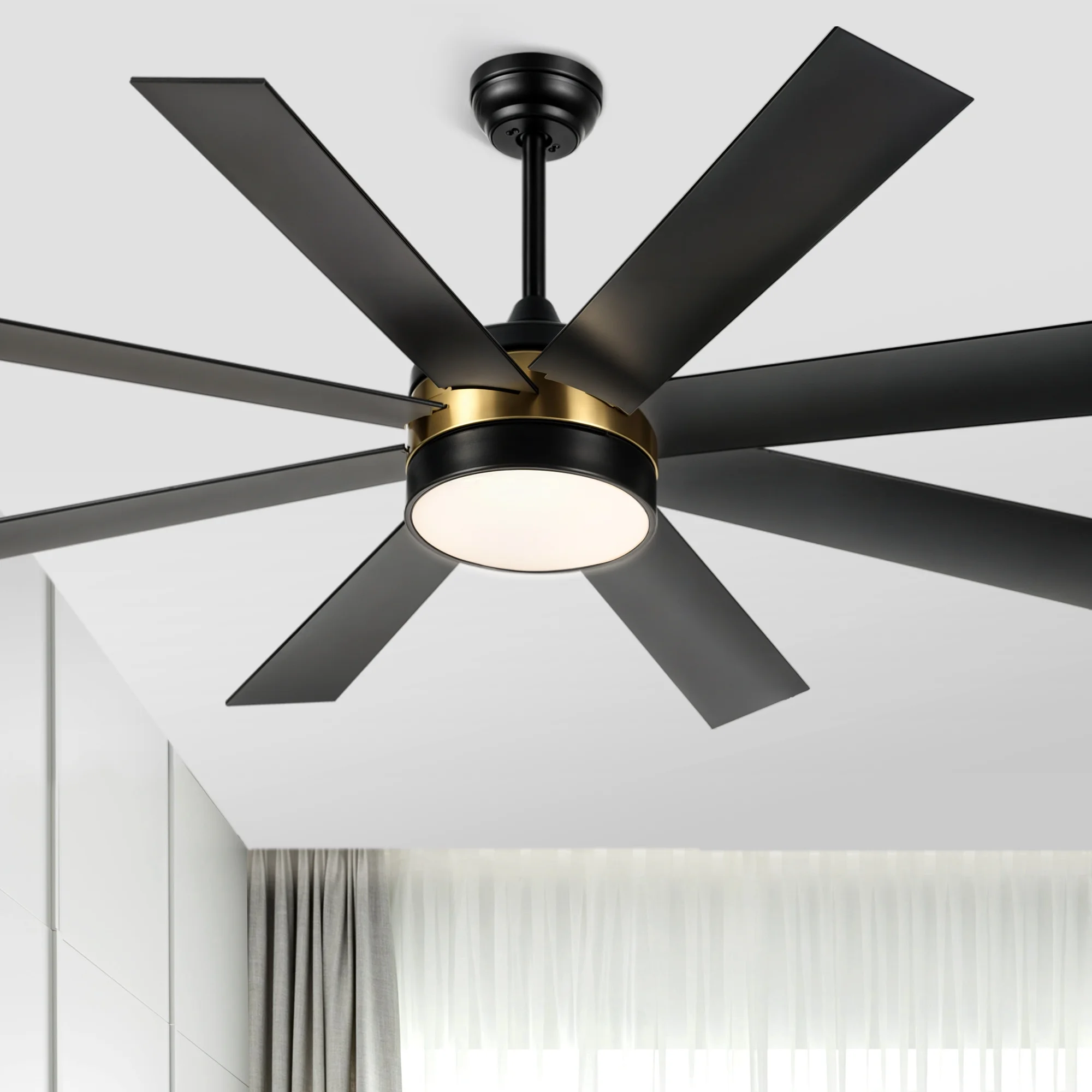 Dextrus Black 60in Ceiling Fan with Light and Remote, Modern Light Fan for Outdoor Indoor - Black & Gold