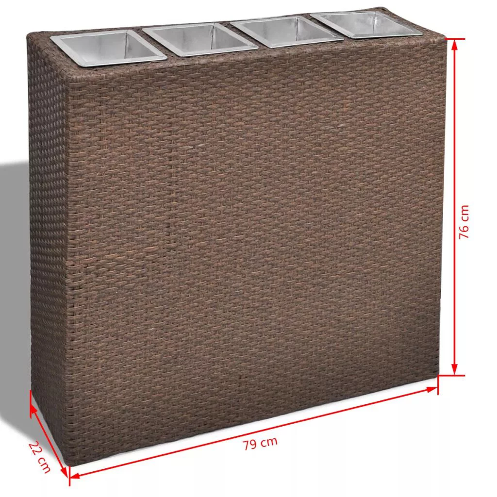 Carevas Garden Raised Bed with 4 Pots Poly Rattan Brown