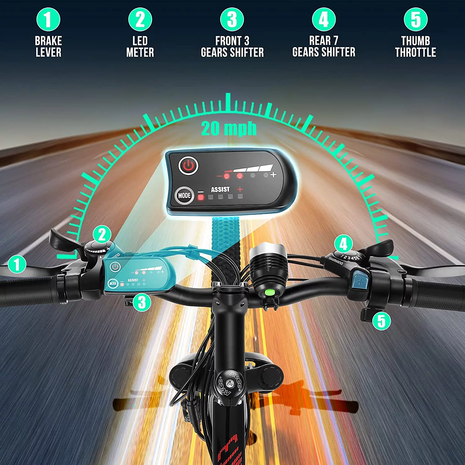 Generic 26 In. 350W Electric Mountain Bike Adult Bicycle, Shimano 21 Speed Commuter Ebike with Removable 10.4Ah Lithium-Ion Battery, 20MPH, Dual Disc Brakes, Red