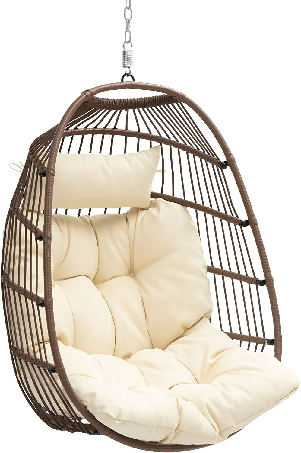 Dextrus Hanging Egg Swing Chair Without Stand UV Resistant Cushion 350lbs , Beige