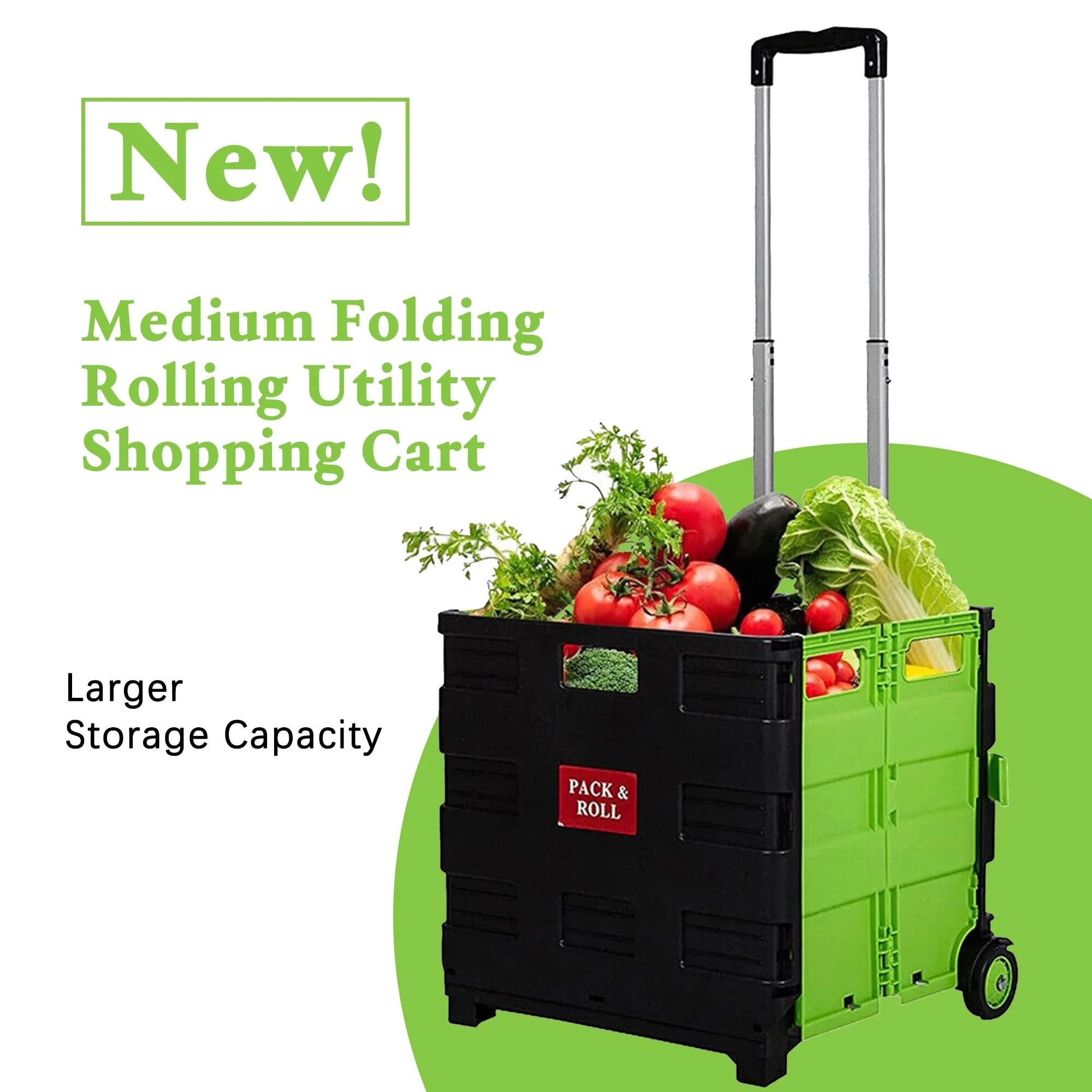 Glavbiku 44L Collapsible Rolling Crate Utility Cart, Foldable Shopping Cart with Wheels,Green