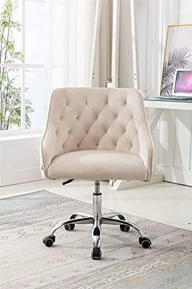 TQJKLFDY Velvet Home Office Desk Chair ° Swivel Accent Chair Comfy Upholstered Vanity Chair Ergonomic Task Chair with Seat Height Adjustable Armchair and Metal Base  Roller Wheels Comput