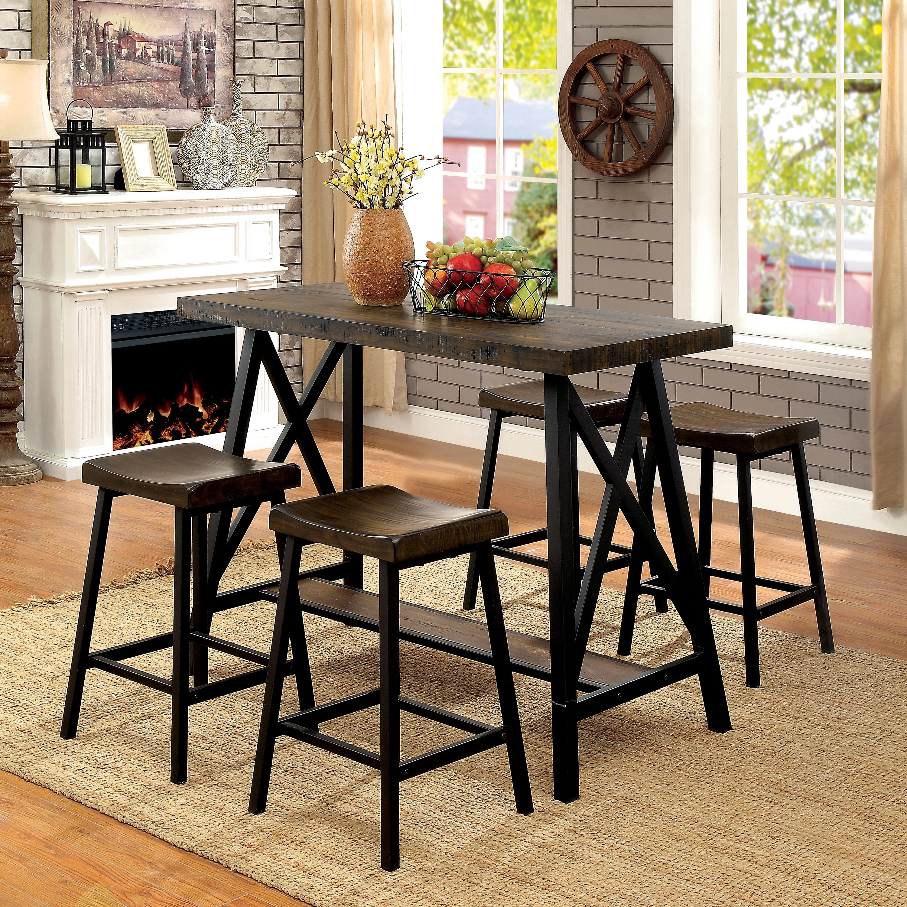 Furniture of America Deonne Industrial Pub Table, Weathered Medium Oak