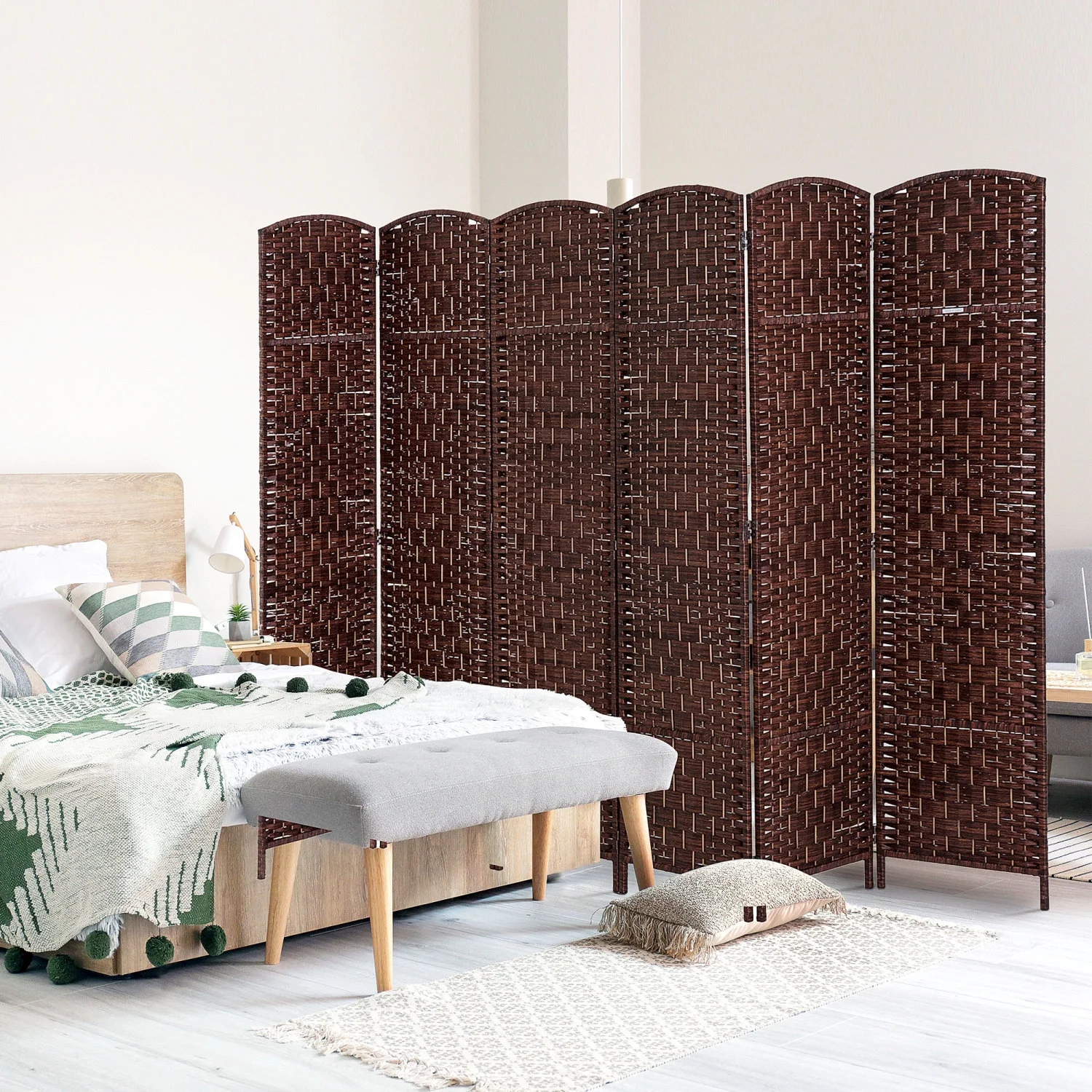 ZJbiubiuHome 6‘ Tall Wicker Weave 6 Panel Room Divider Privacy Screen - Brown
