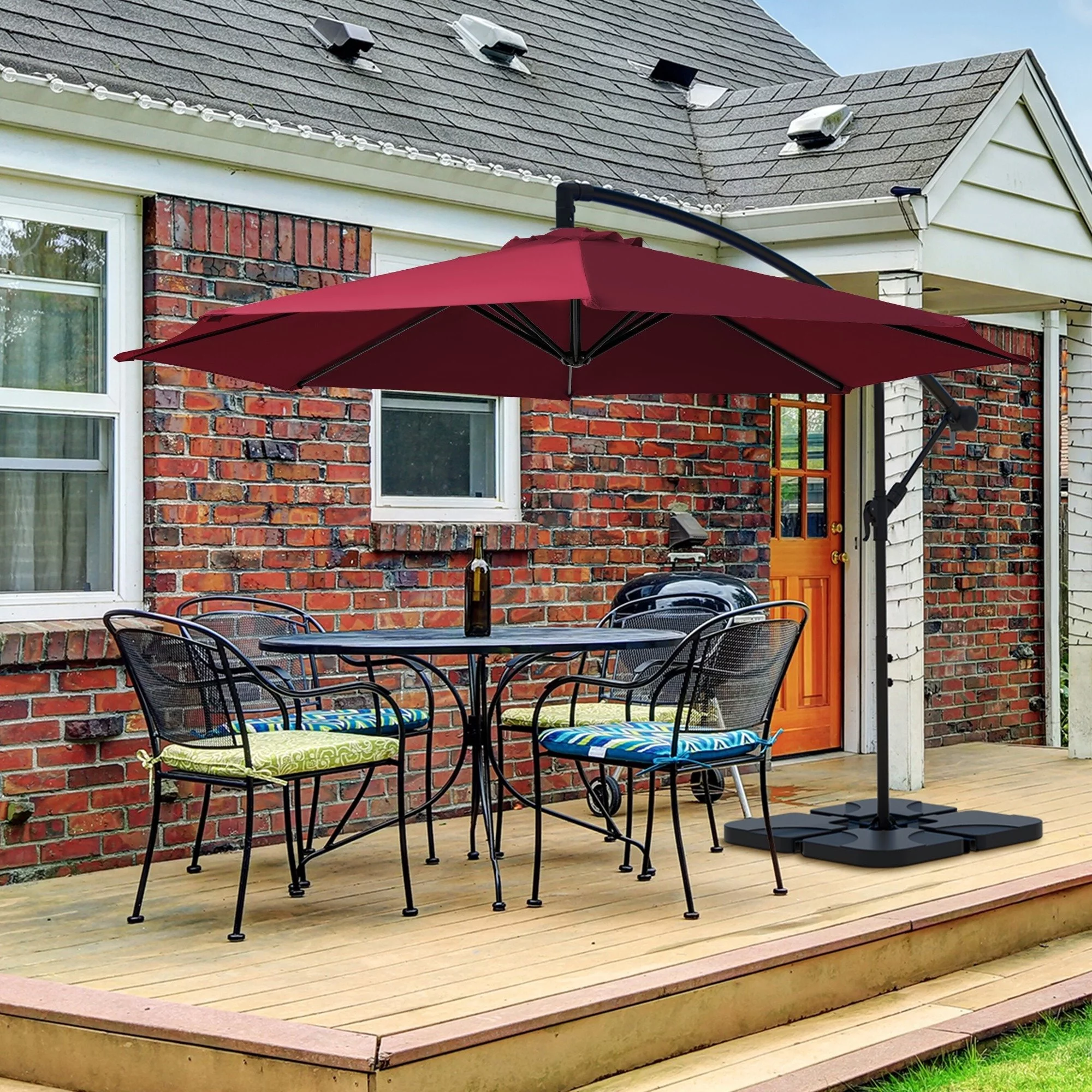 WULFUL 10ft Offset Hanging Outdoor Cantilever Patio Umbrella for Garden, Red