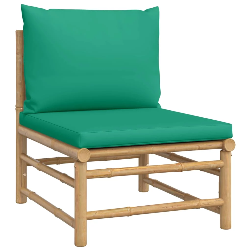 Htovila 3 Piece Patio Set with Green Cushions Bamboo