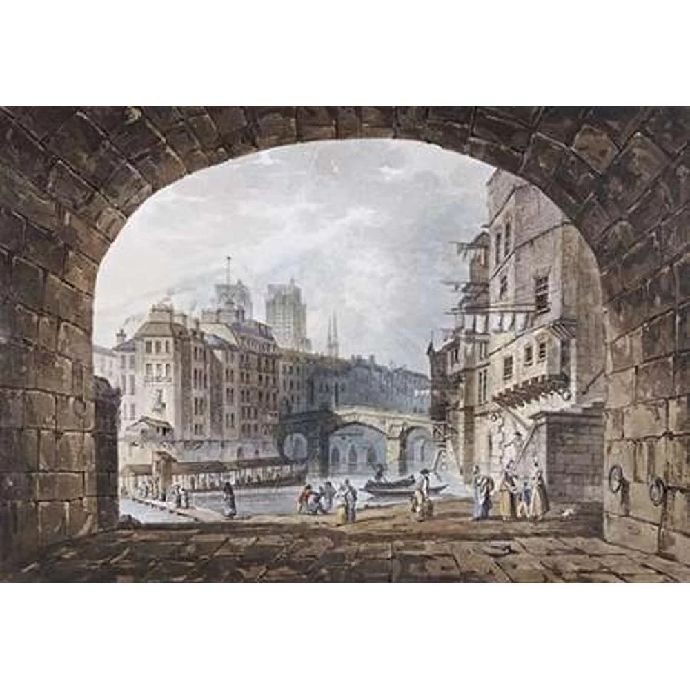Hill, I. 14x11 Black Modern Framed Museum Art Print Titled - From Under The Arch of St. Michels Bridge, Paris
