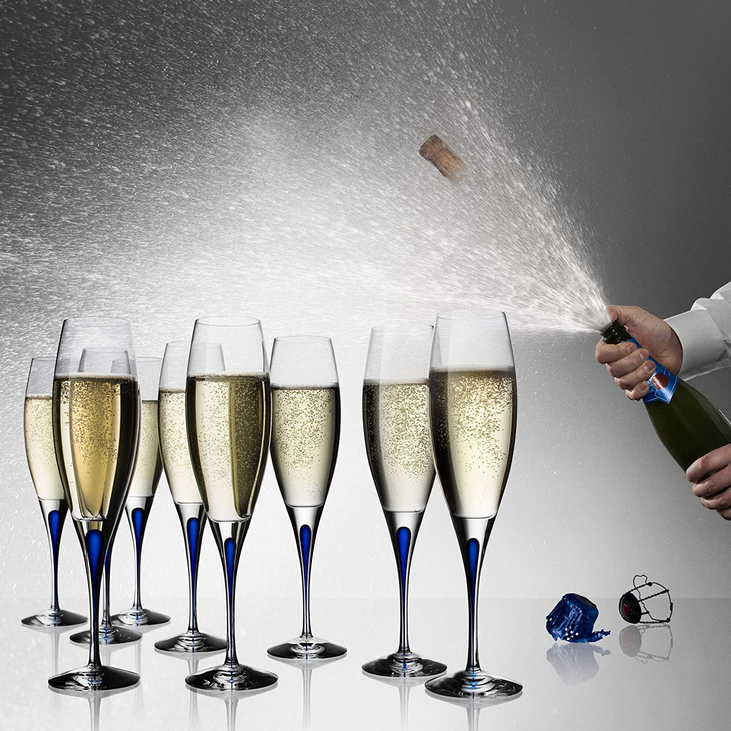 MRU Intermezzo 7 Ounce Champagne Flute, 1 Count (Pack of 1), Clear/Blue