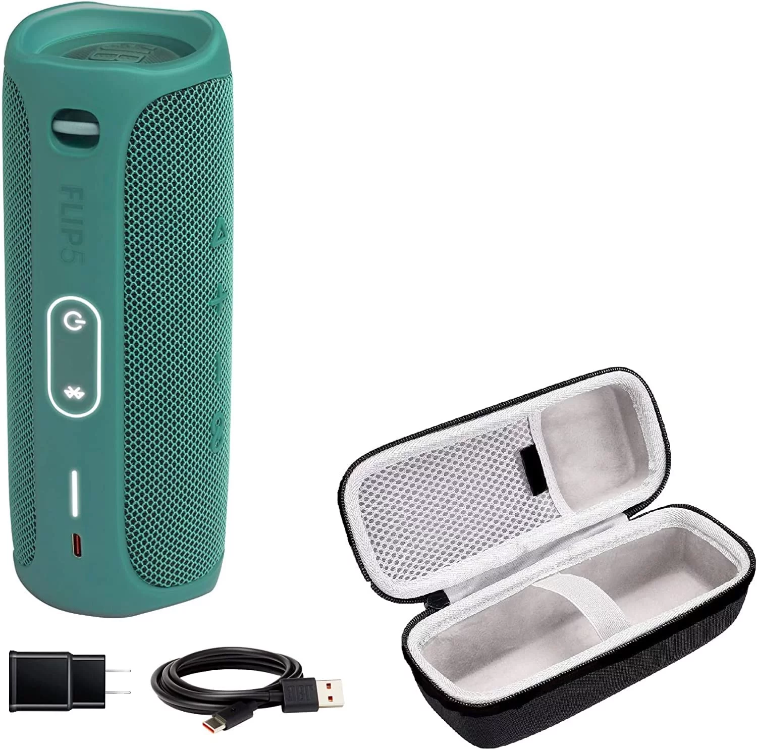 JBL Flip 5 | Portable Waterproof Speaker Bundle with Deluxe CCI Carrying Case (Forest Green)