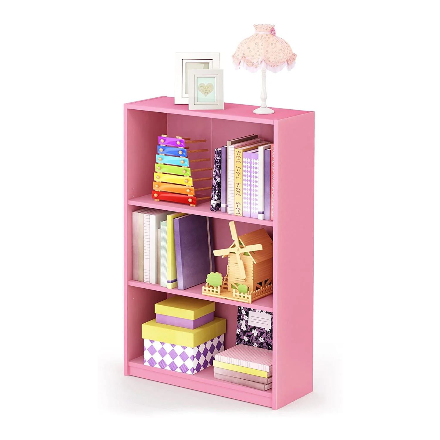 Furinno JAYA Simple Home 3-Tier Adjustable Shelf Bookcase, Pink