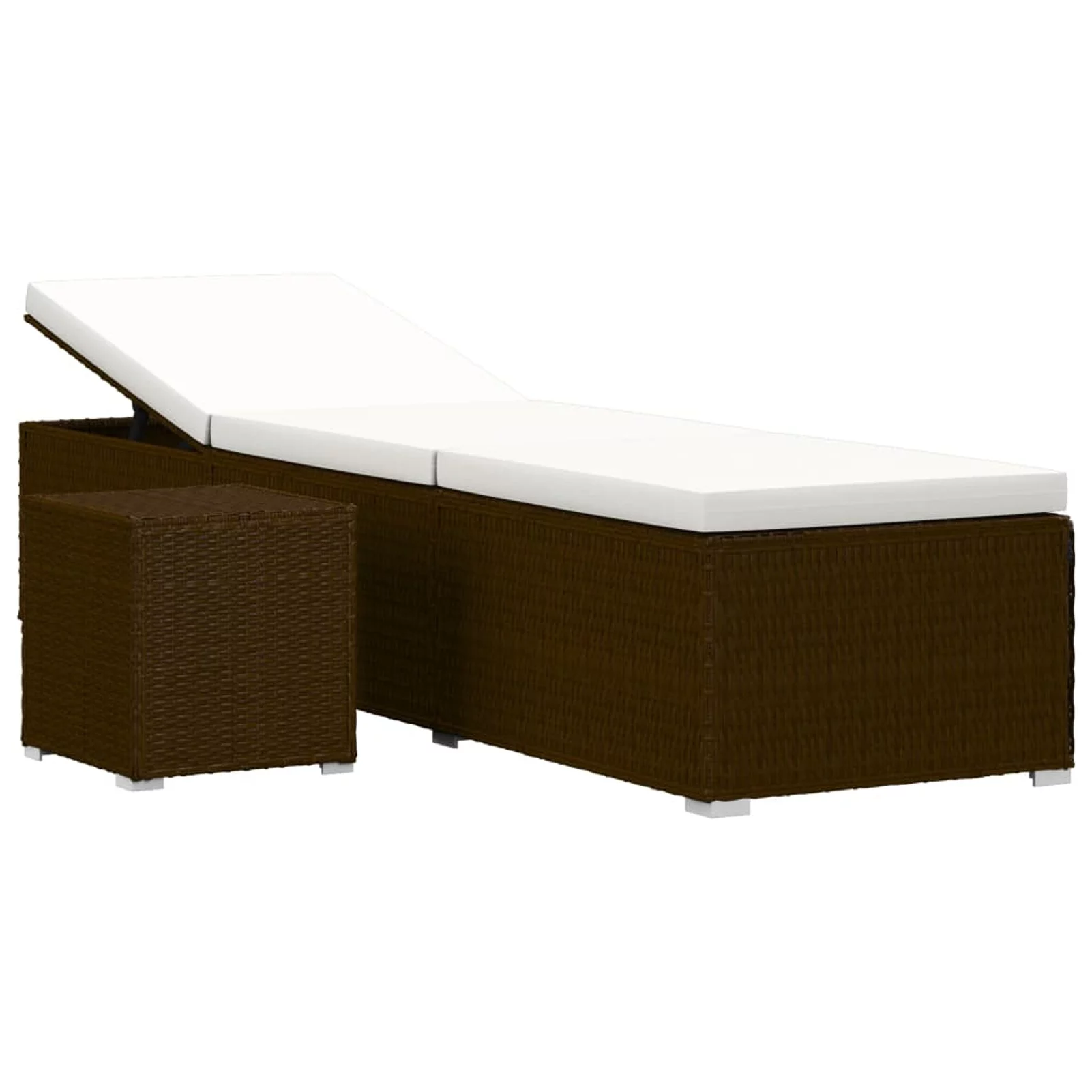 Htovila Sun Lounger with Cushion and Tea Table Poly Rattan Brown