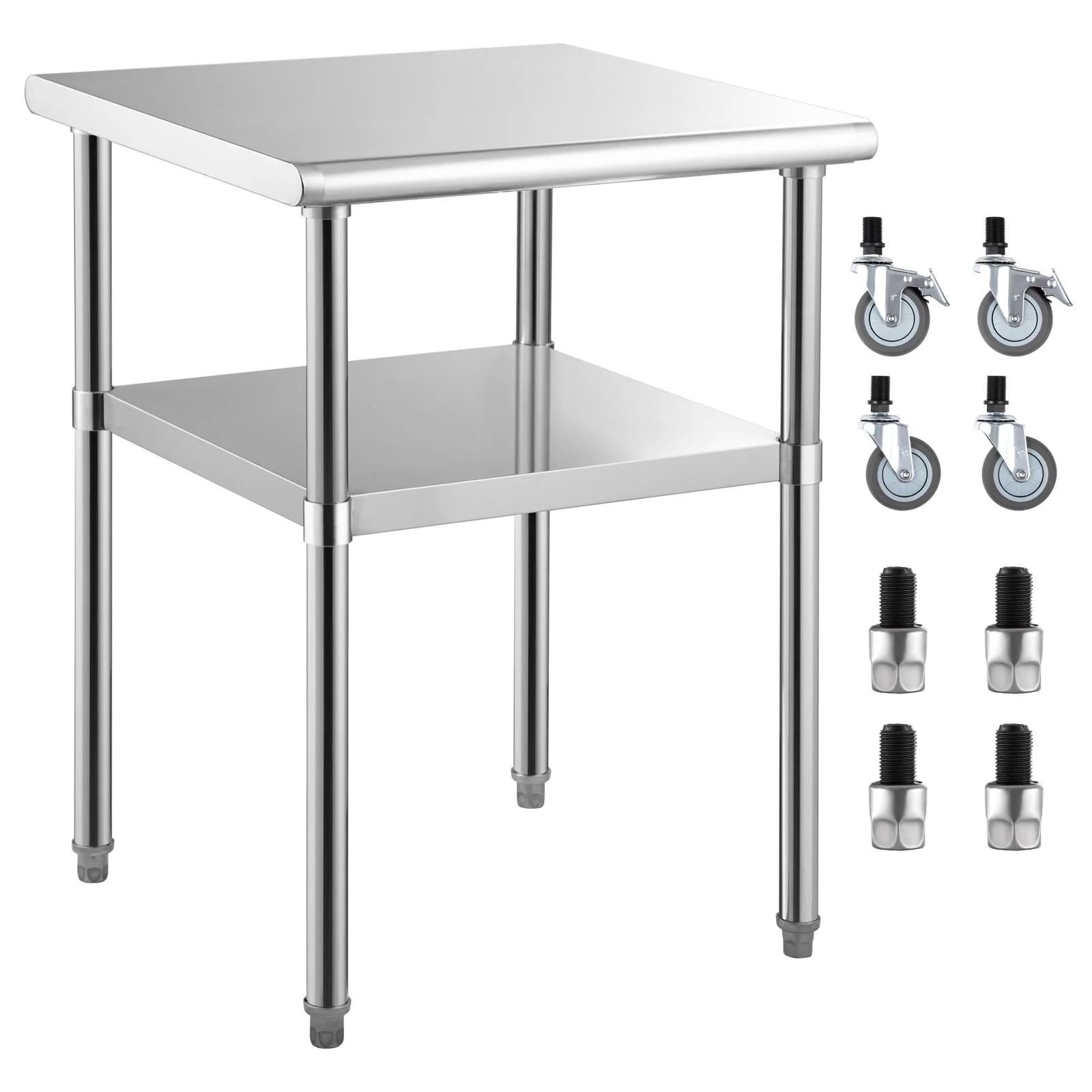 SKYSHALO Stainless Steel Countertop Commercial Food Prep Table 24x24x36 Inch with Wheels