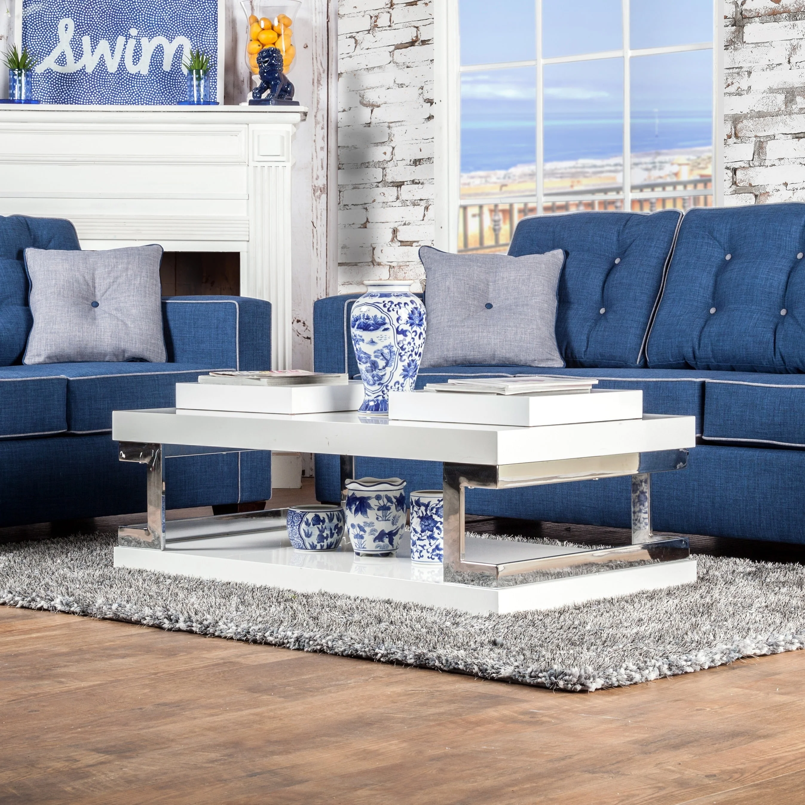 Furniture of America Wazy Modern White 47-inch Metal 1-Shelf Coffee Table by