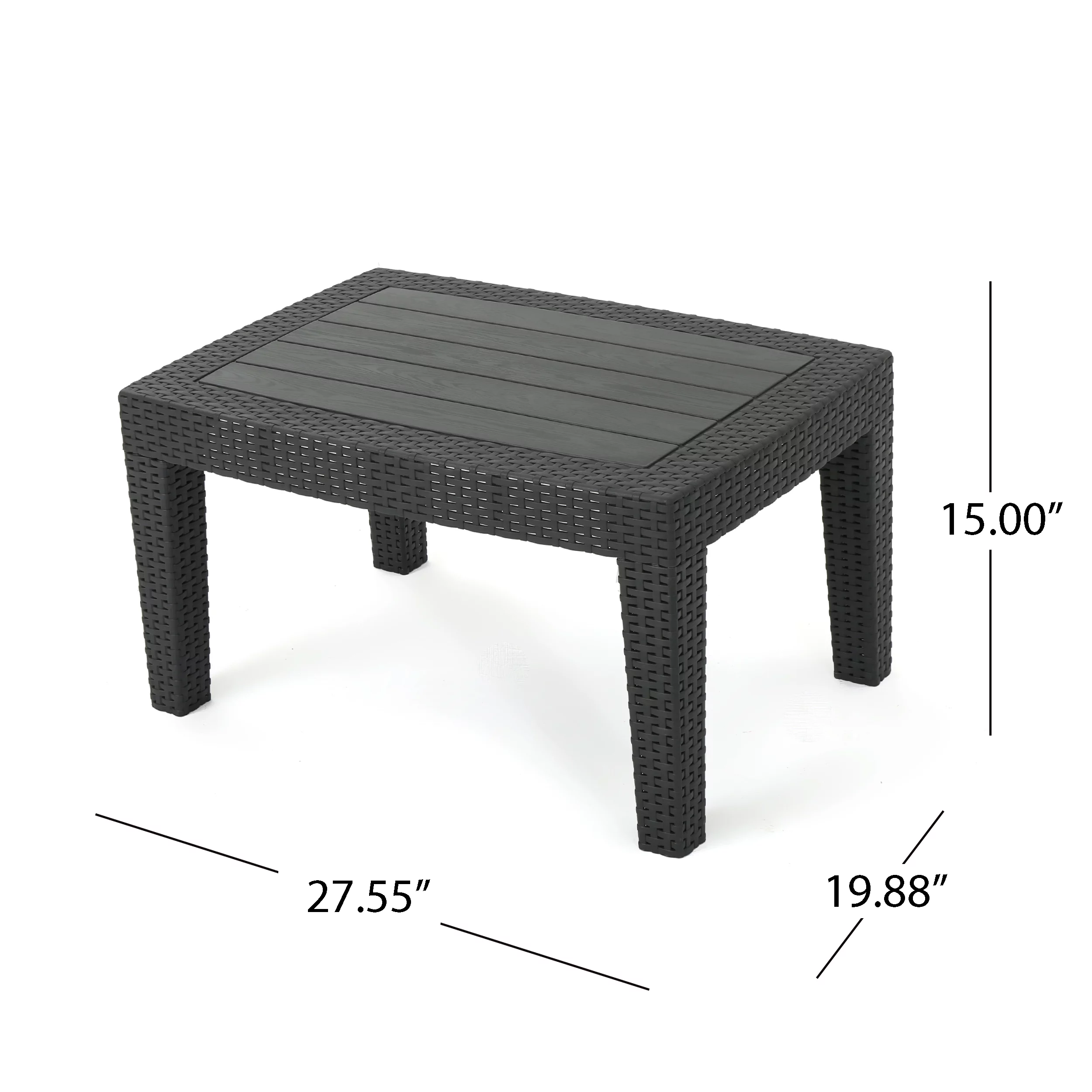 Outdoor 4 Piece Faux Wicker Rattan Style Chat Set with Cushions, Charcoal Light Grey