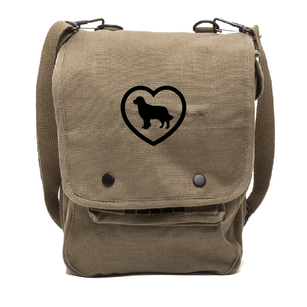 Heart dog puppy Canvas Crossbody Travel Map Bag Case in Olive
