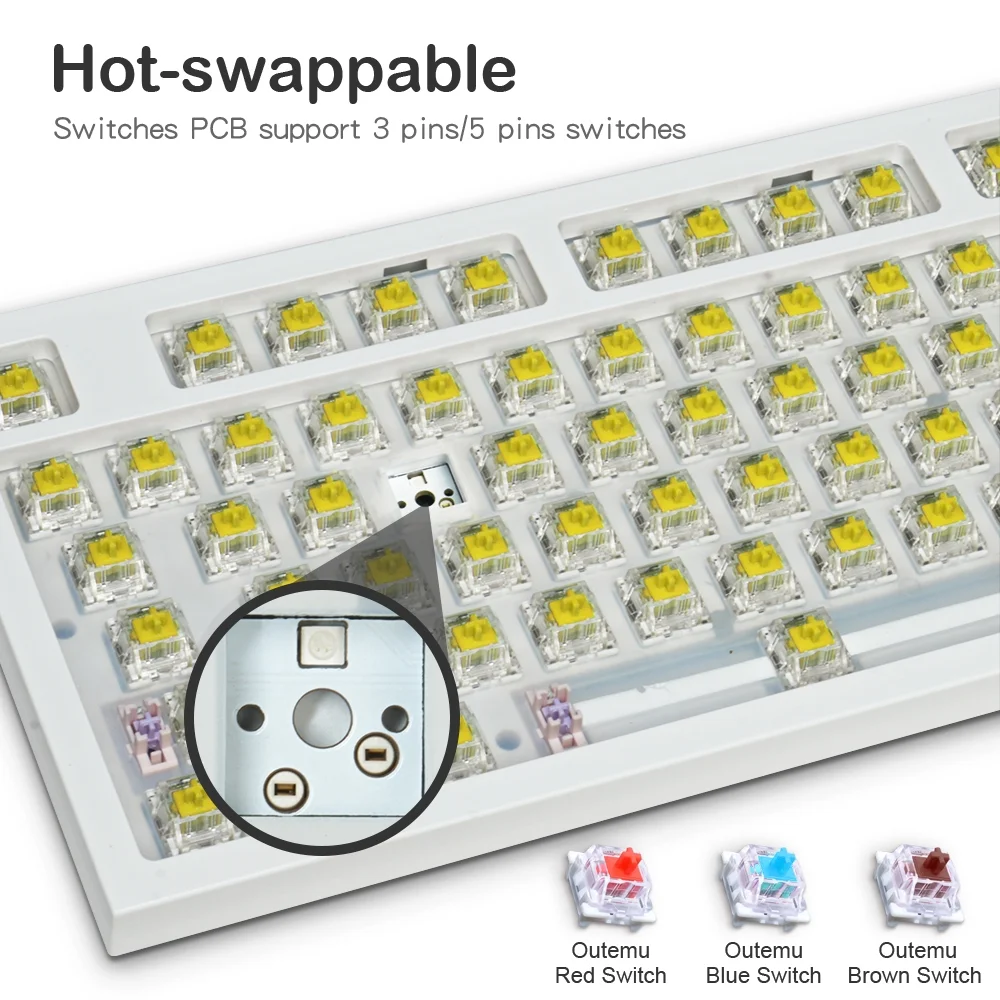 RECCAZR KW75S Wireless Mechanical Keyboard, GASKET Hot-swappable Gaming Keyboard, Bluetooth/2.4GHz/USB-C, 81Keys, RGB Backlit (White Blue, Gateron G-pro Yellow Switch)