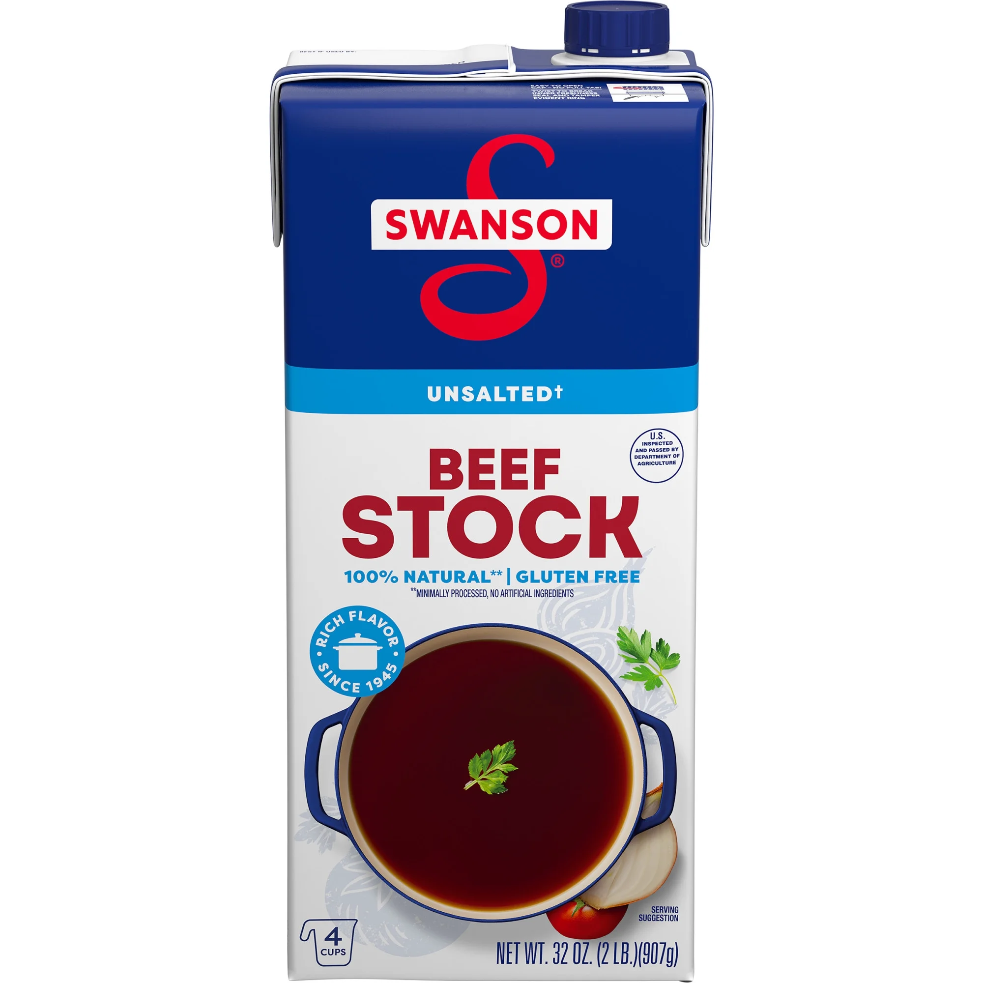 Swanson 100% Natural Unsalted Beef Stock, 32 oz Carton