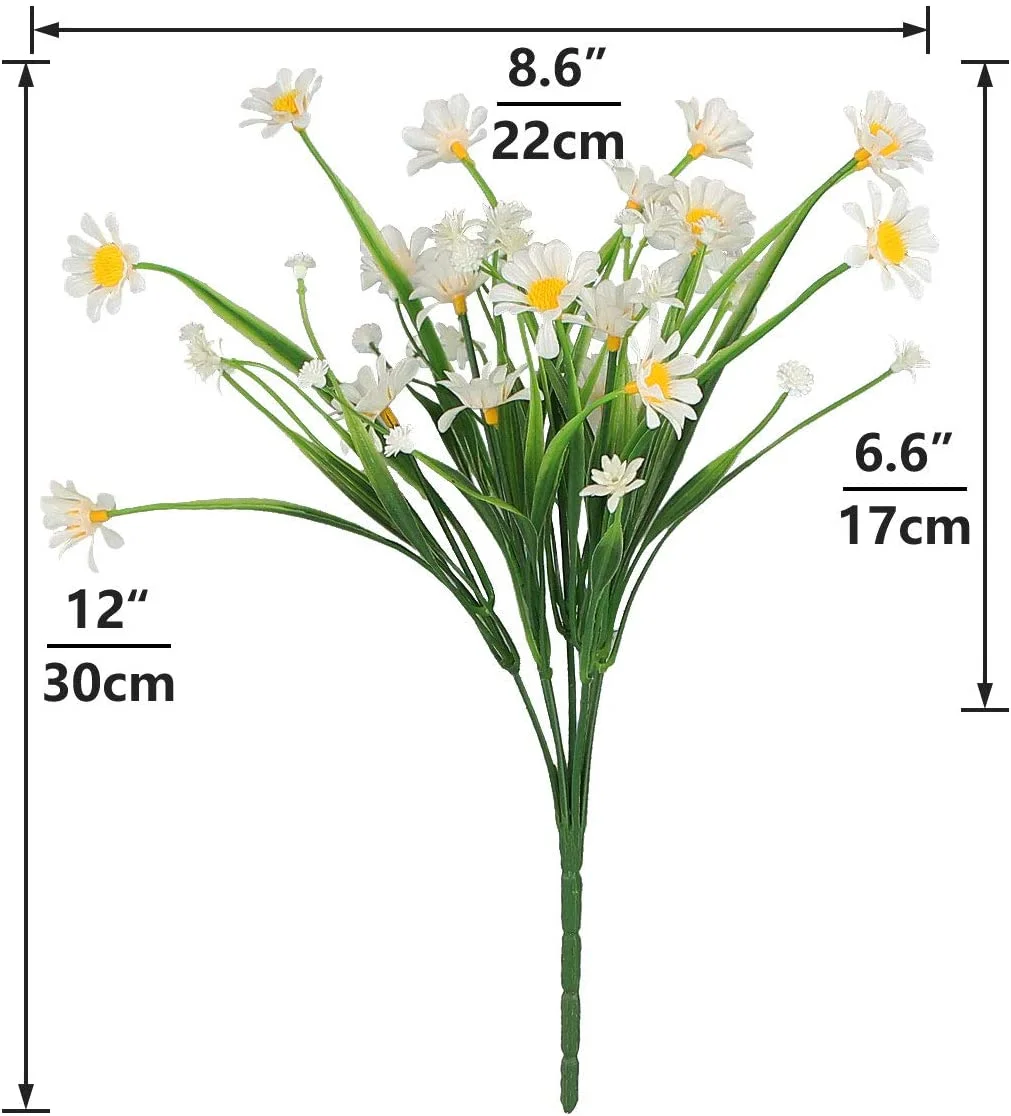8PCS Artificial Daisy Flowers for Outdoor Decoration, UV Resistant Shrubs Plants, Fade Resistant Flowers Faux Plastic Greenery for Indoor Hanging Plants Garden Porch Window Box Wedding (White)