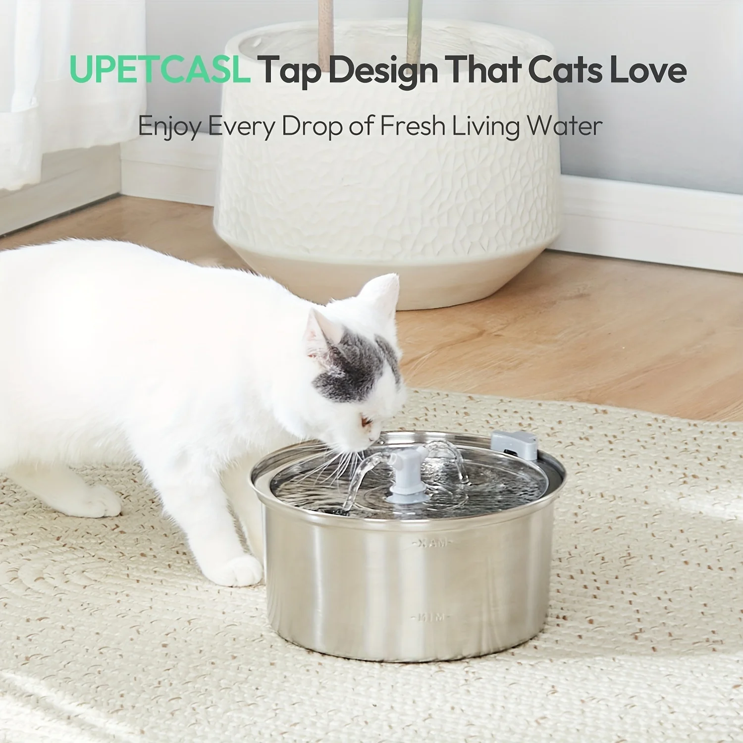 Cat Water Fountain Stainless Steel, 3.2L/108oz Pet Water Fountain for Cats Inside with Two Faucets, Ultra-Quiet Pump Pet Water Dispenser for Cats, Dogs, Multiple Pets, Dishwasher Safe