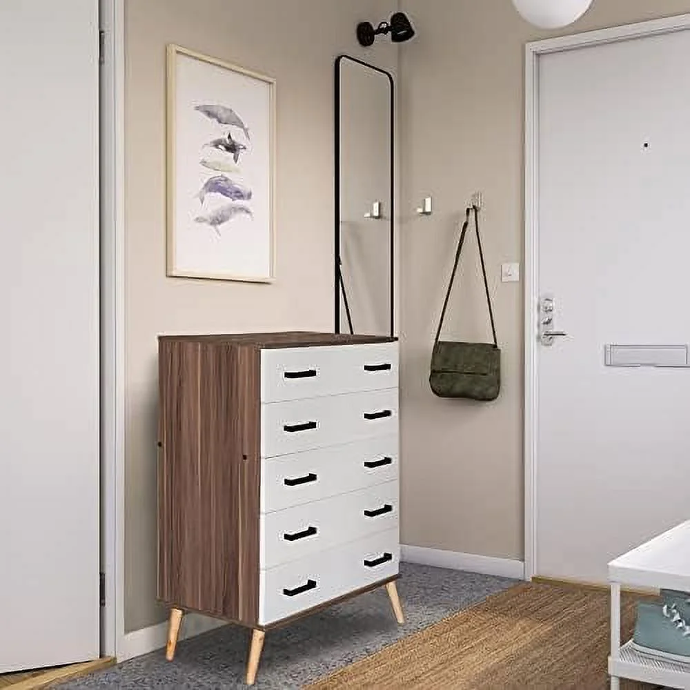 HVSDIMO Eli Mid-Century Modern 5 Drawer Chest Dark Gray & Oak