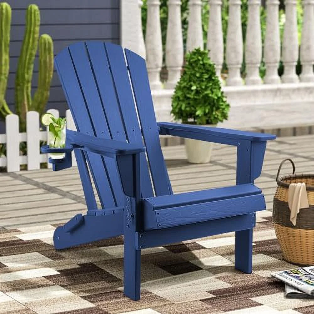Adirondack Chair Plastic Adirondack Chairs Wood Texture Fire Pit Chairs Folding Adirondack Chairs Composite Adirondack Chairs Resin Adirondack Chairs with Cup Holder (Black)
