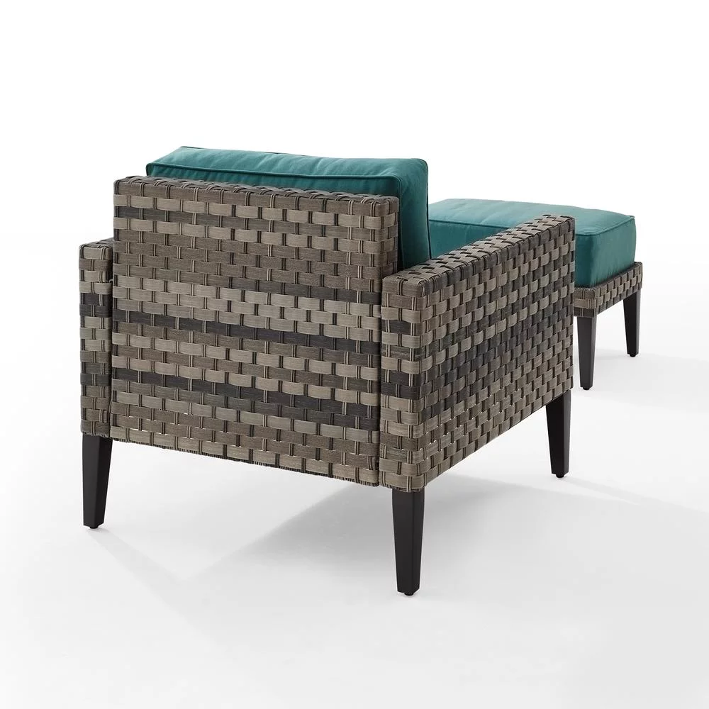 Crosley Furniture Prescott 2-PC Wicker Patio Arm Chair Set in Mineral Blue/Brown