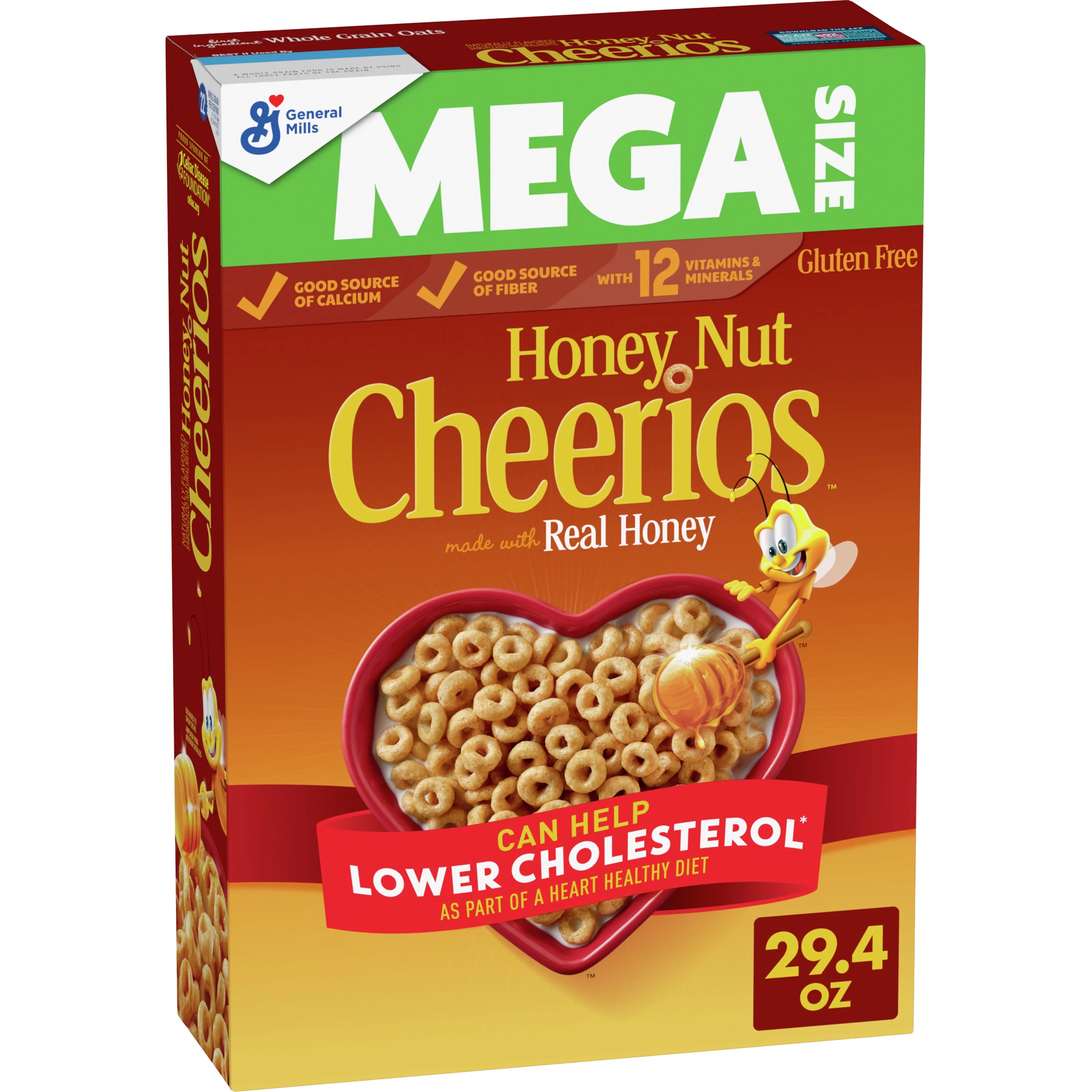 (2 pack) Honey Nut Cheerios Heart Healthy Gluten Free Breakfast Cereal, Giant Size, 29.4 oz