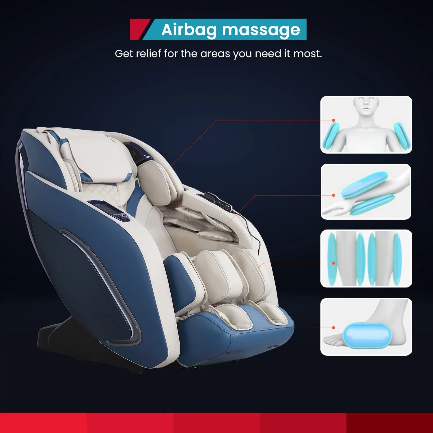 BestMassage Zero Gravity Full Body Massage Chair with Built-In Heat Therapy Foot Roller ,Smart Voice Controller,Bluetooth Speaker,Blue
