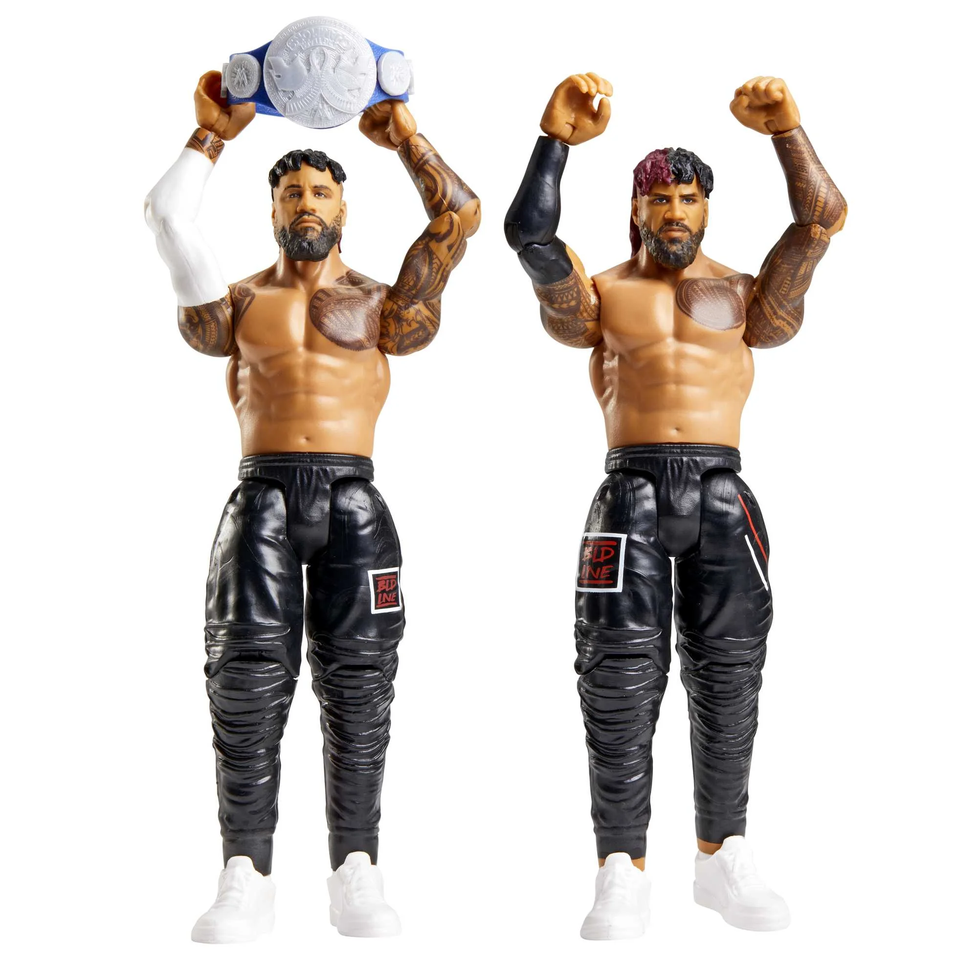 WWE Championship Showdown Jimmy Uso & Jey Uso Action Figures, 2 Pack with Championship (6-inch)