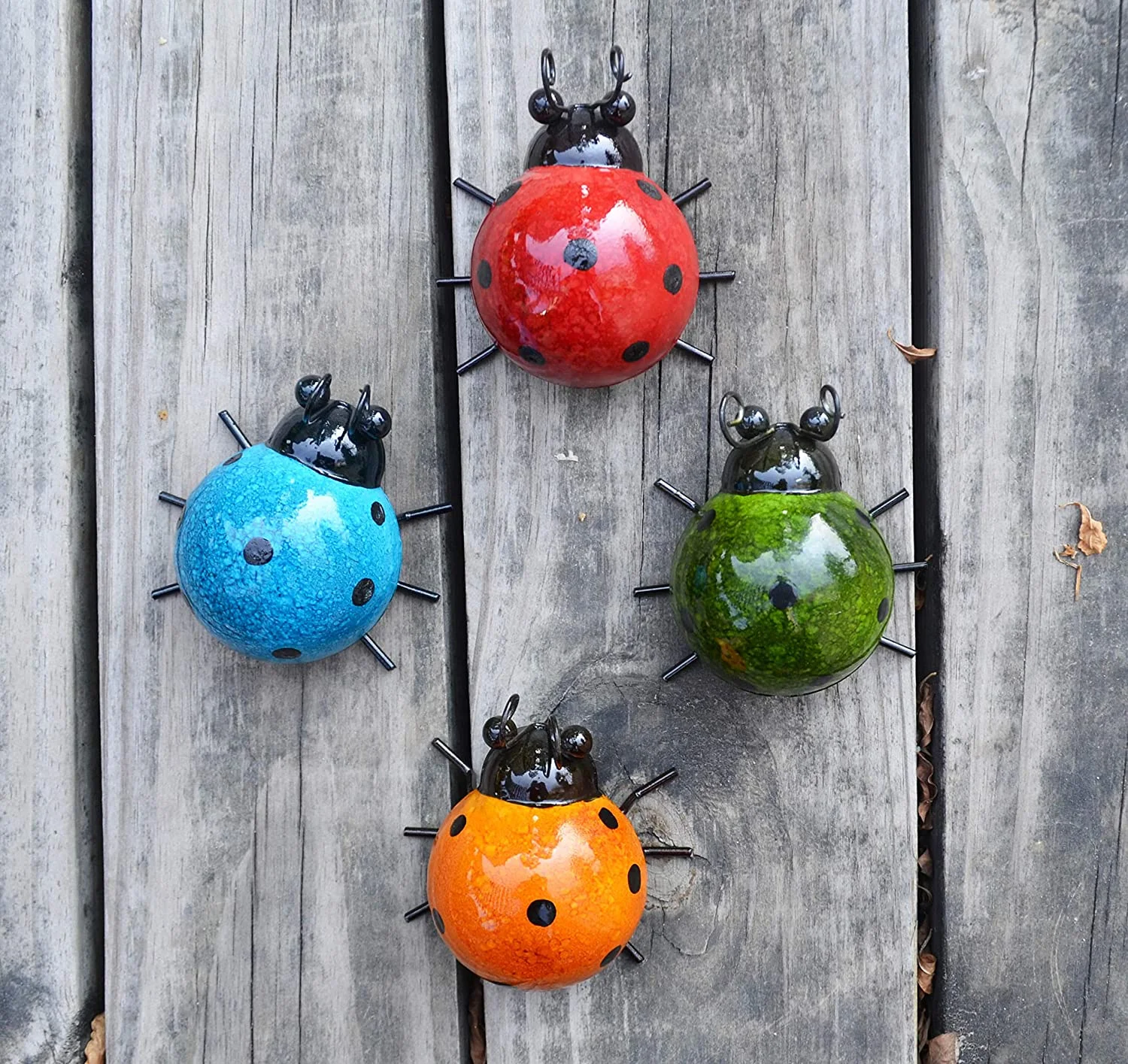 Morttic Metal Ladybugs Garden Wall Art Decorative Outdoor Wall Sculptures Set of 4