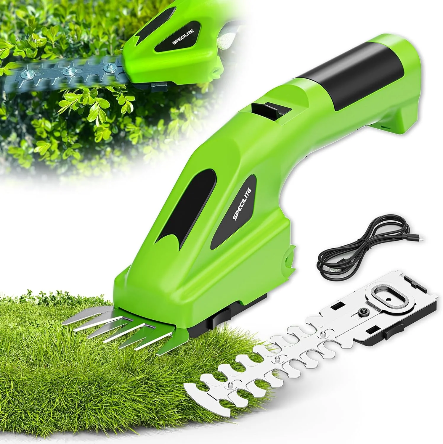 Electric Hedge Trimmer Cordless, Grass Shear 2-in-1 Handheld 7.2V, Lightweight & Portable Grass Cutter 2000mAh Rechargeable, Hedge Shear for Garden Yard Lawn
