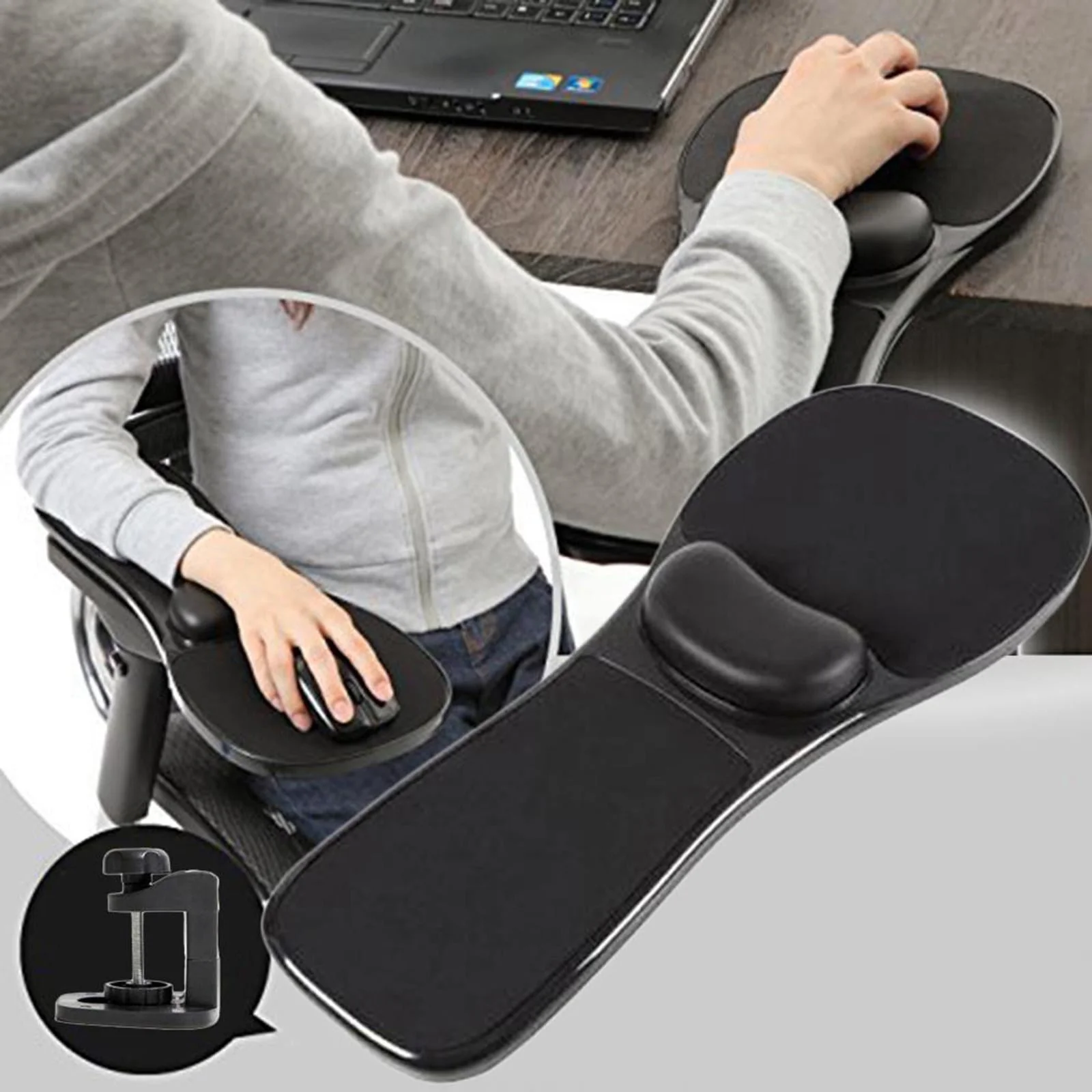 EMOWRASUL Universal Ergonomic Arm Rest,Adjustable Mouse Pad with Wrist Cushion,Comfortable Platform Tray,Black