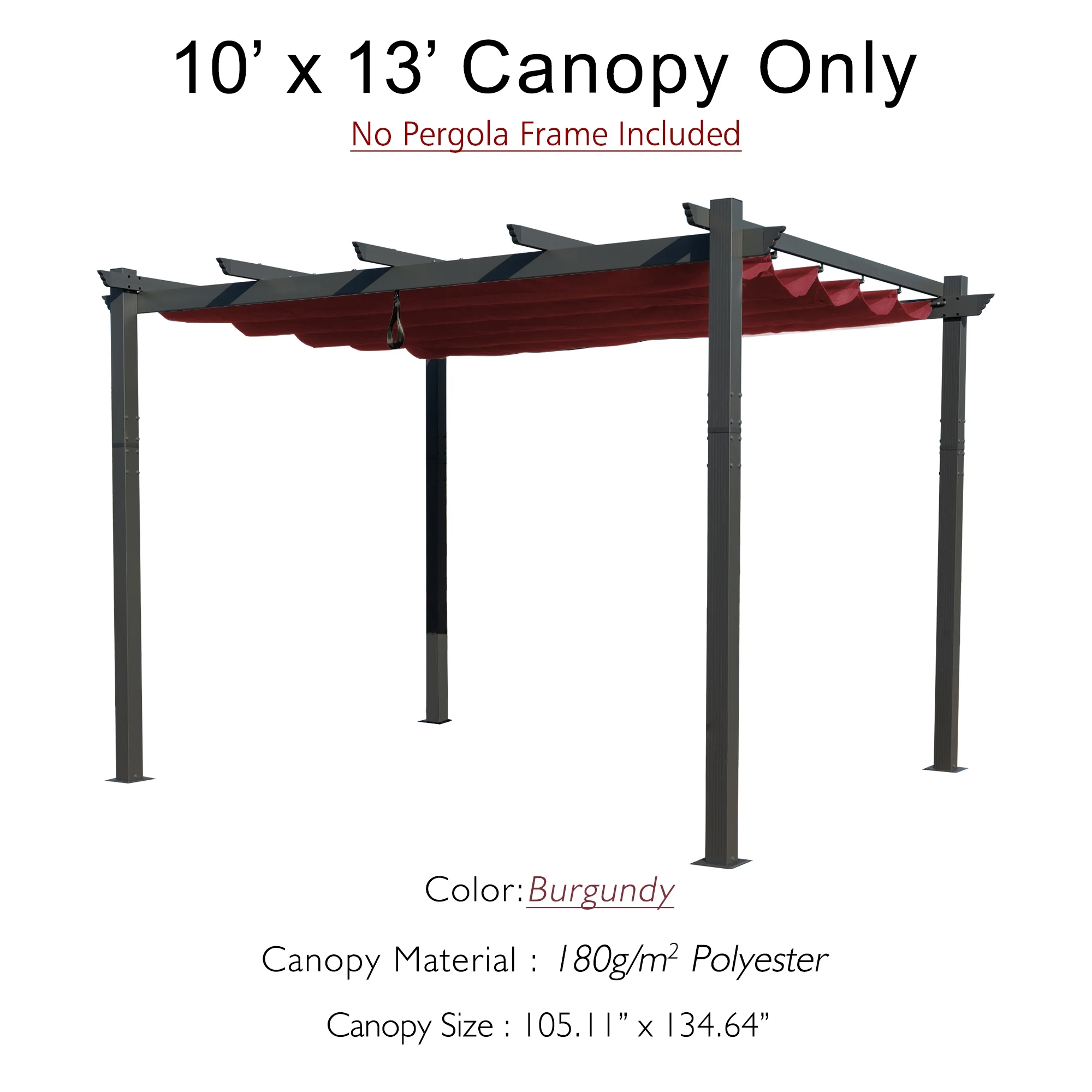 Kozyard Morgan Outdoor Extra-Large Gray Aluminum Frame Pergola with Sunshade Canopy (10' x 13', Burgundy, Canopy Only)